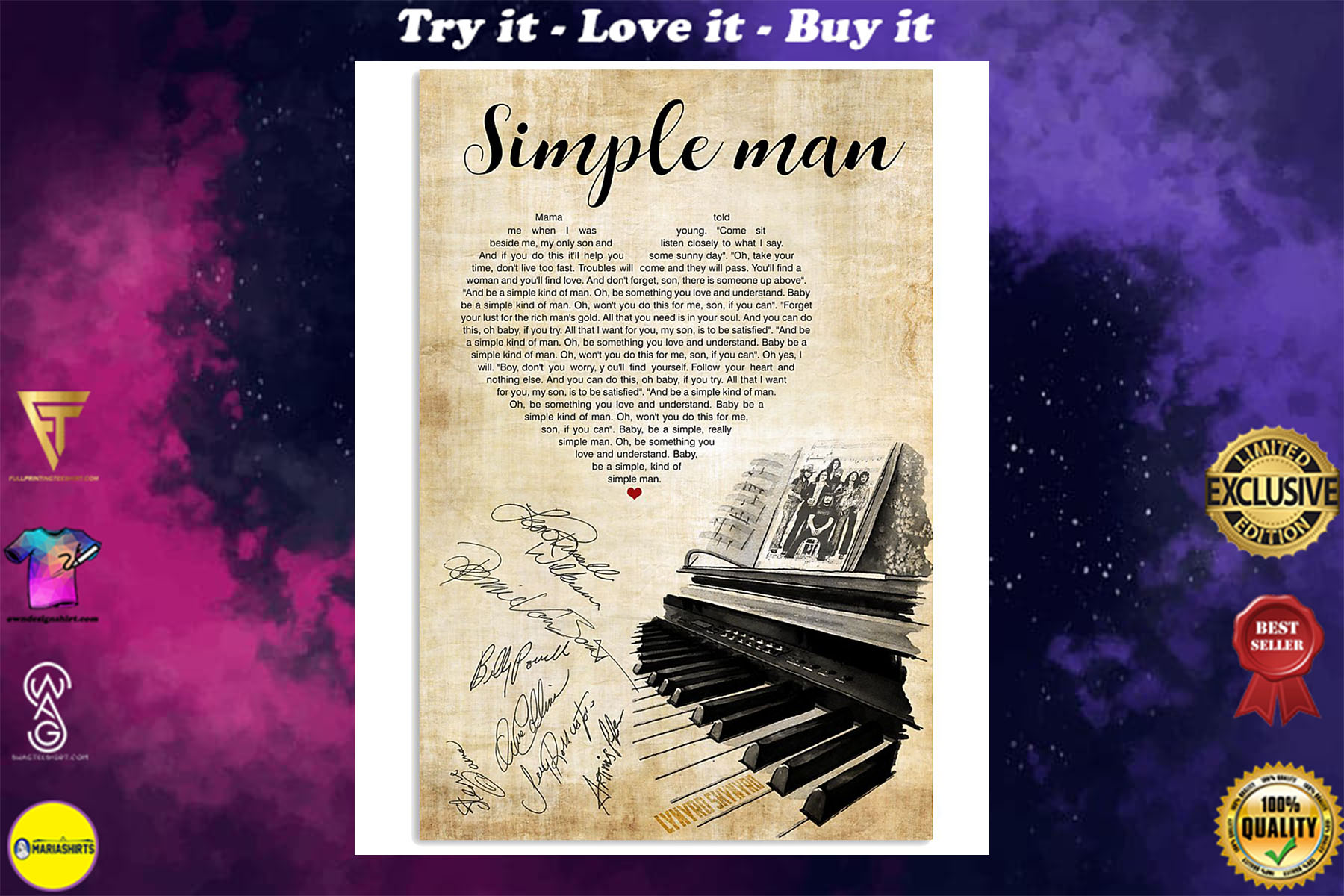 lynyrd skynyrd simple man piano heart signatures poster