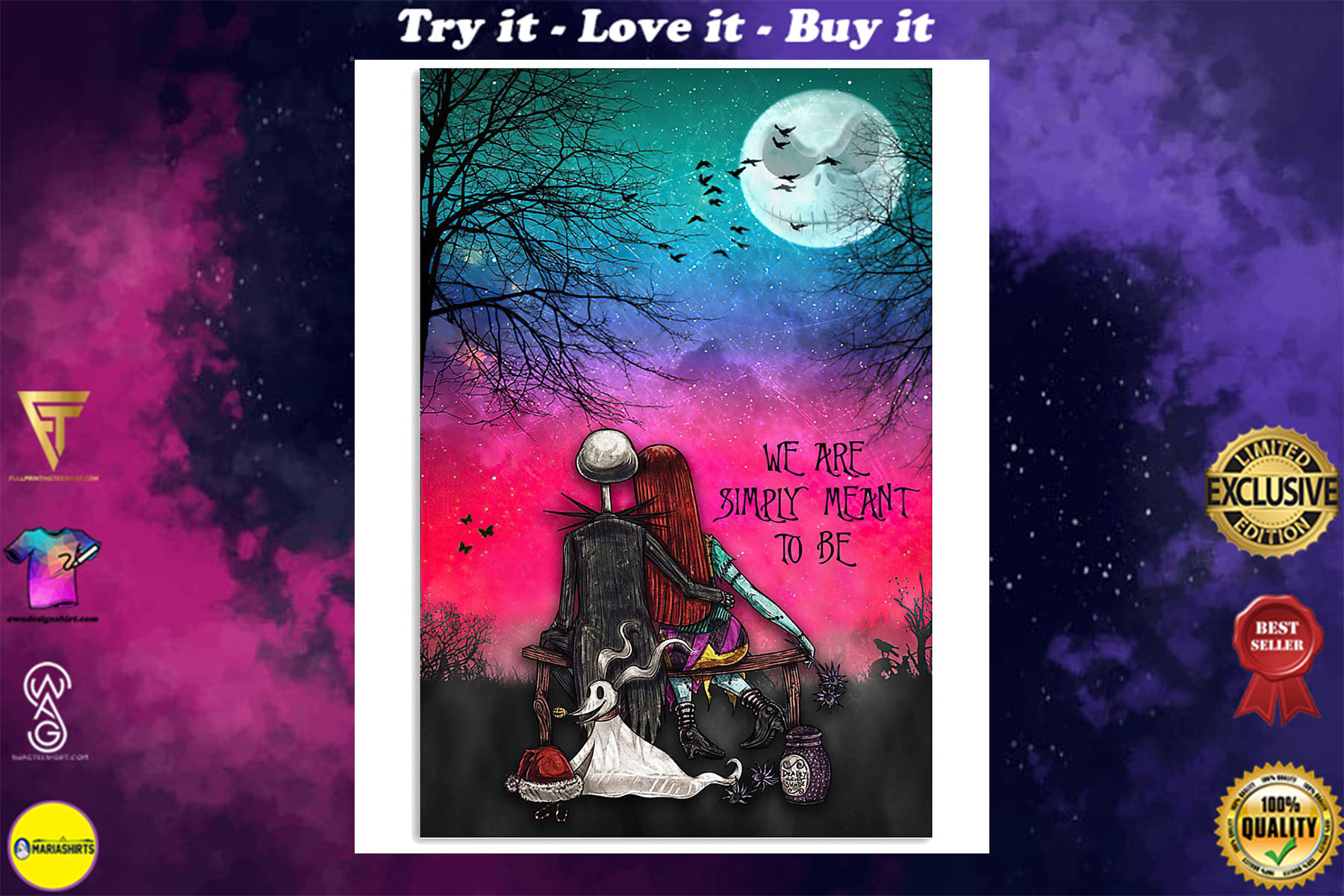 jack skellington and sally we are simply meant to be retro poster