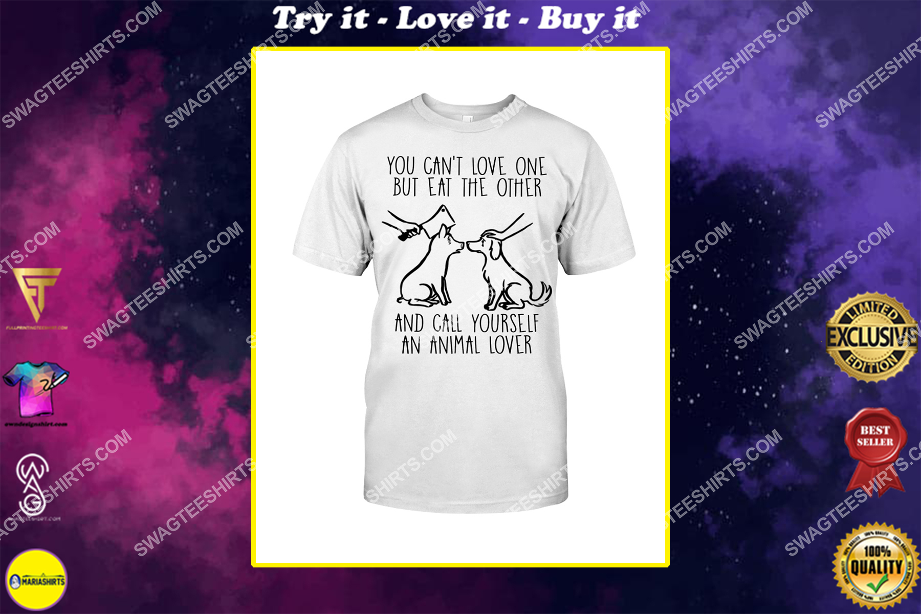you cant love one but eat the other and call yourself an animal lover save animals shirt