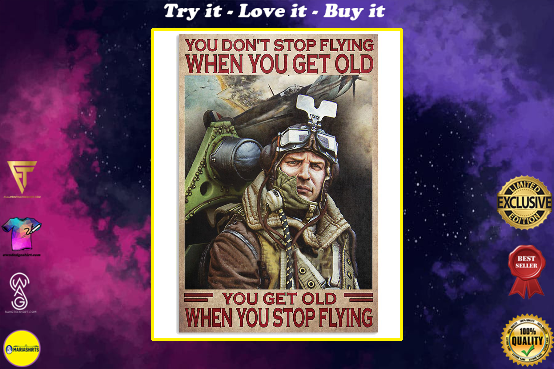 you dont stop playing flying when you get old you get old when you stop playing flying poster