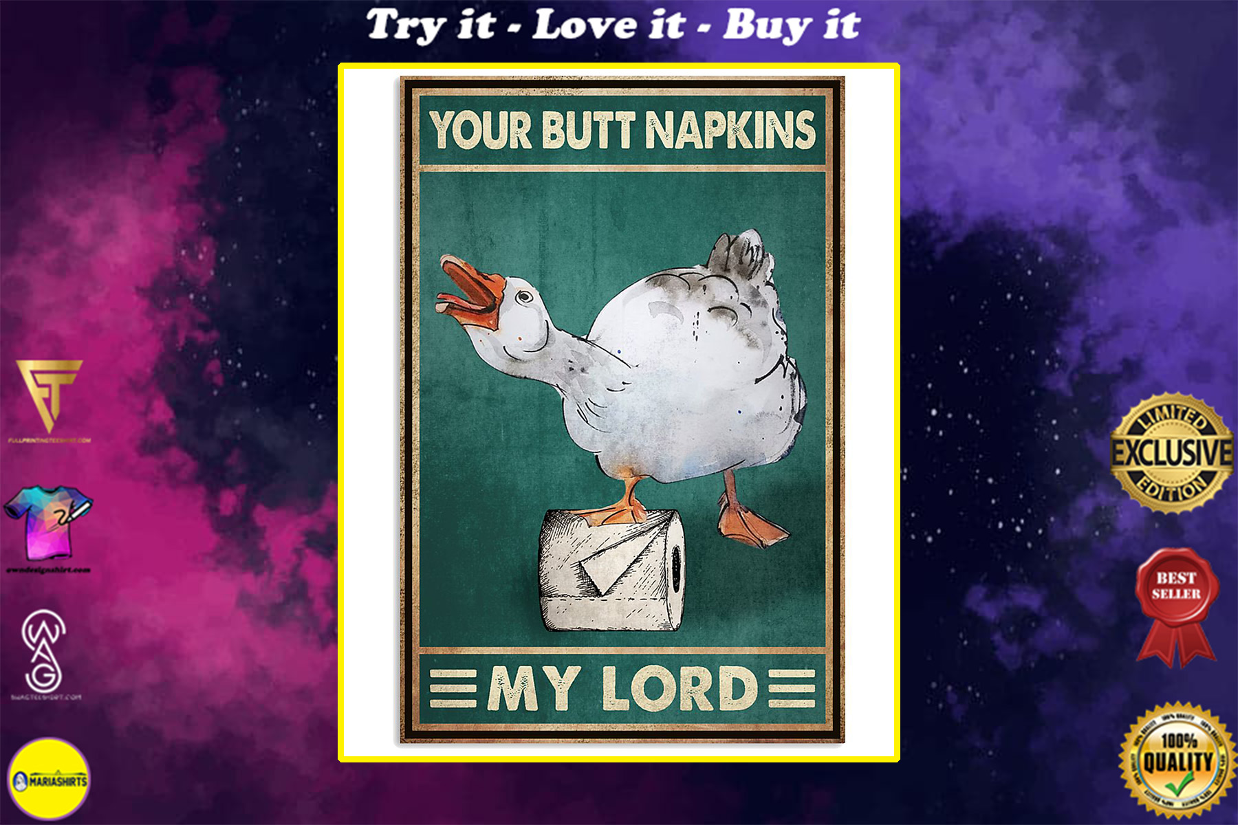 your butt napkins my lord duck lover poster
