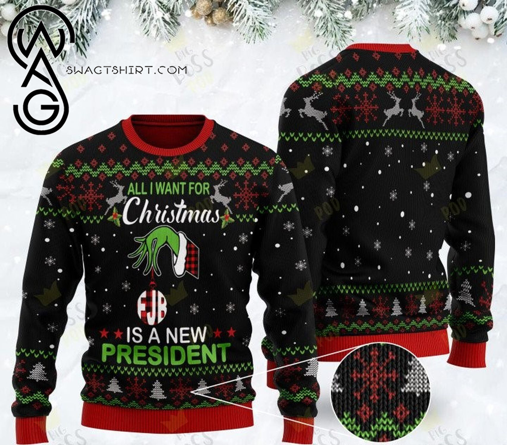 All i want christmas is a new president grinch hand ugly christmas sweater
