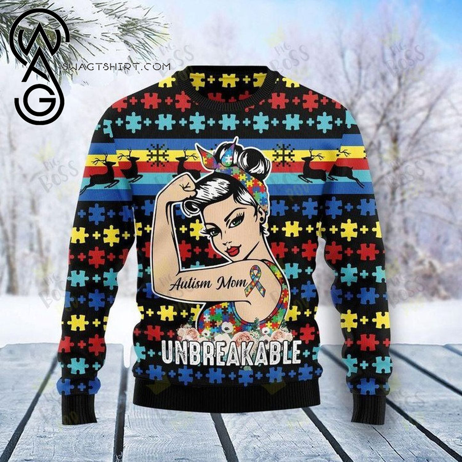 Autism mom unbreakable full printing ugly christmas sweater