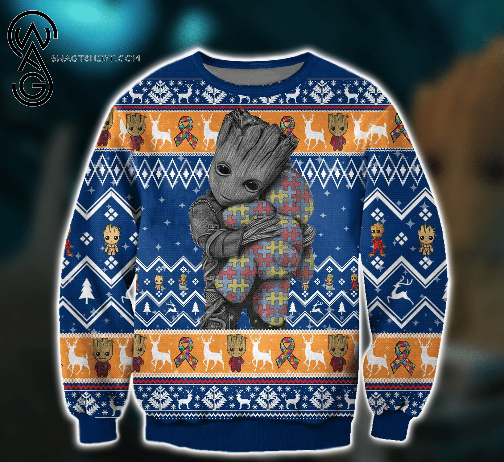 Baby Groot Autism Awareness Full Print Ugly Christmas Sweater