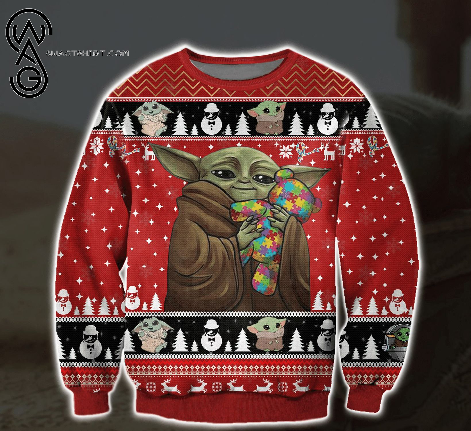 Baby Yoda Autism Awareness Full Print Ugly Christmas Sweater