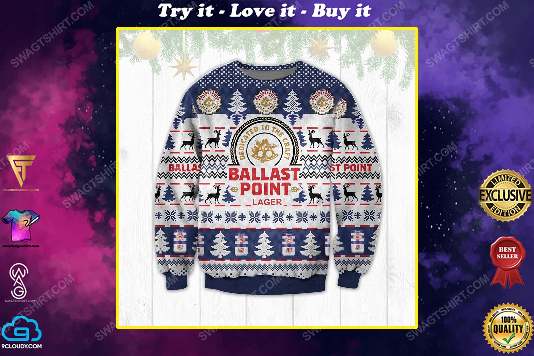 Ballast point lager beer ugly christmas sweater