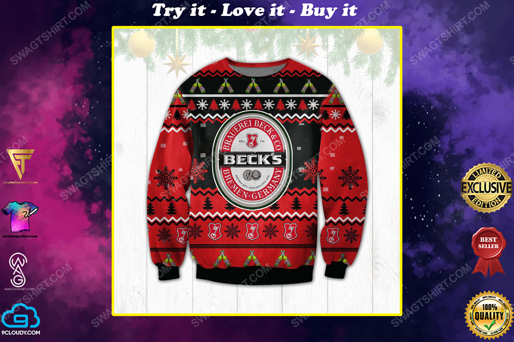 Becks beer germany ugly christmas sweater