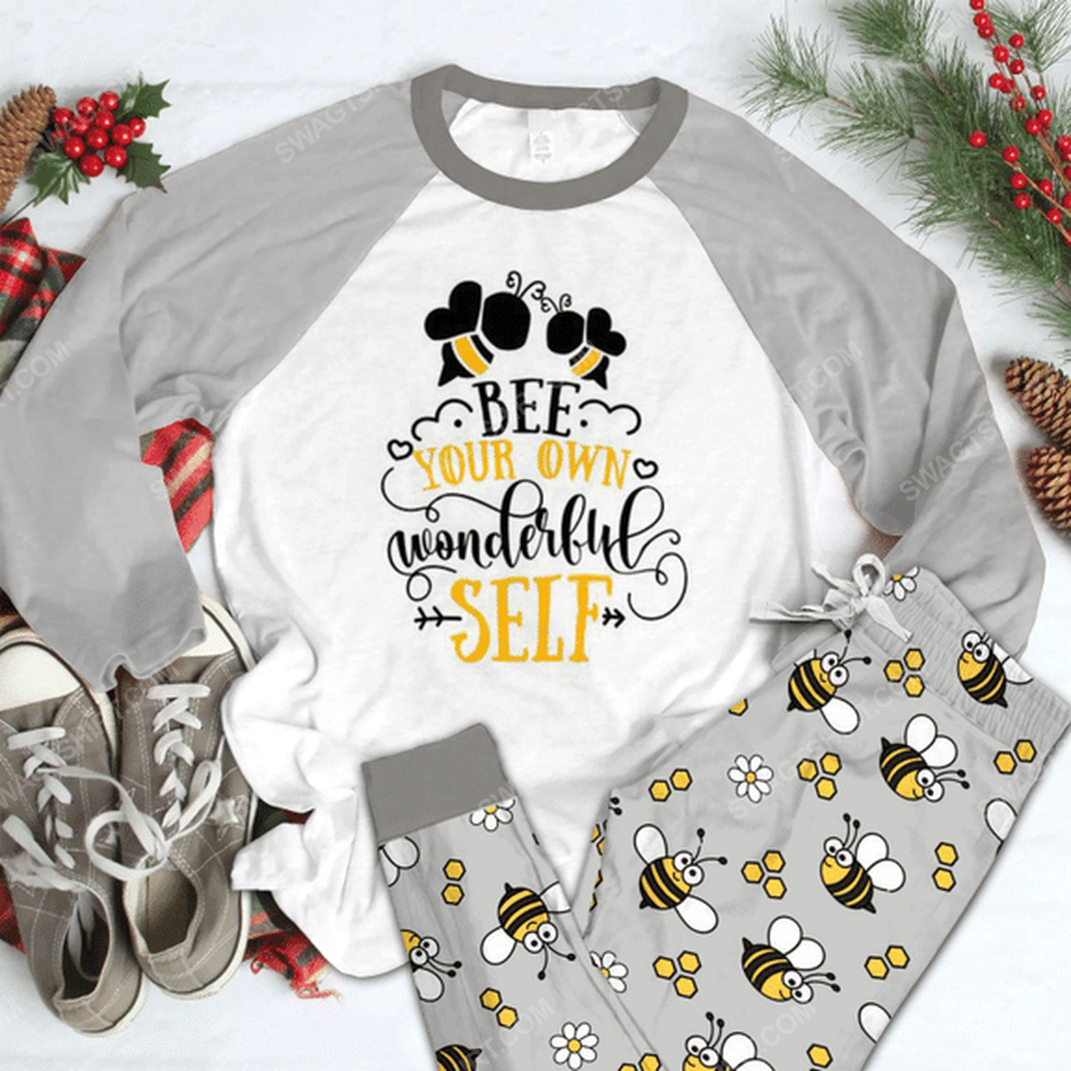 Bee your own wonderful self full print pajamas set 1 - Copy