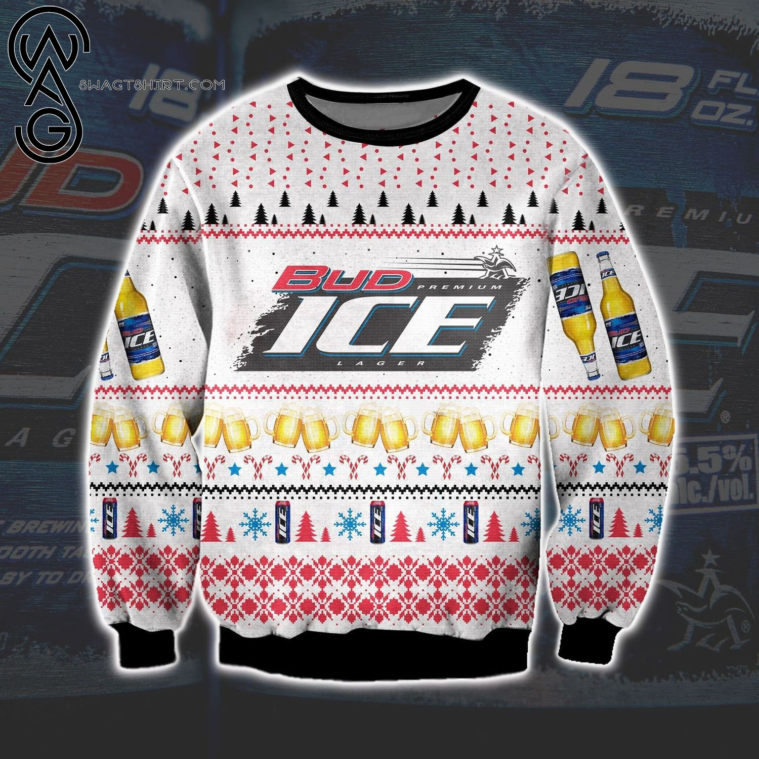 Bud Ice Premium Lager Beer Full Print Ugly Christmas Sweater