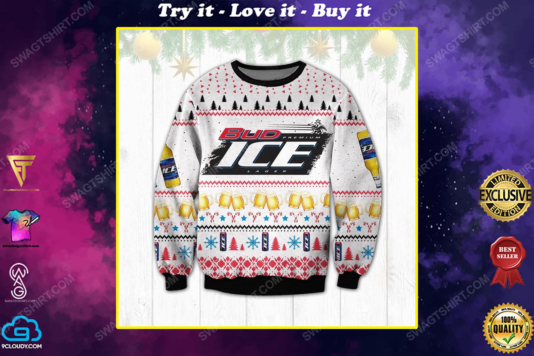 Bud ice lager beer ugly christmas sweater