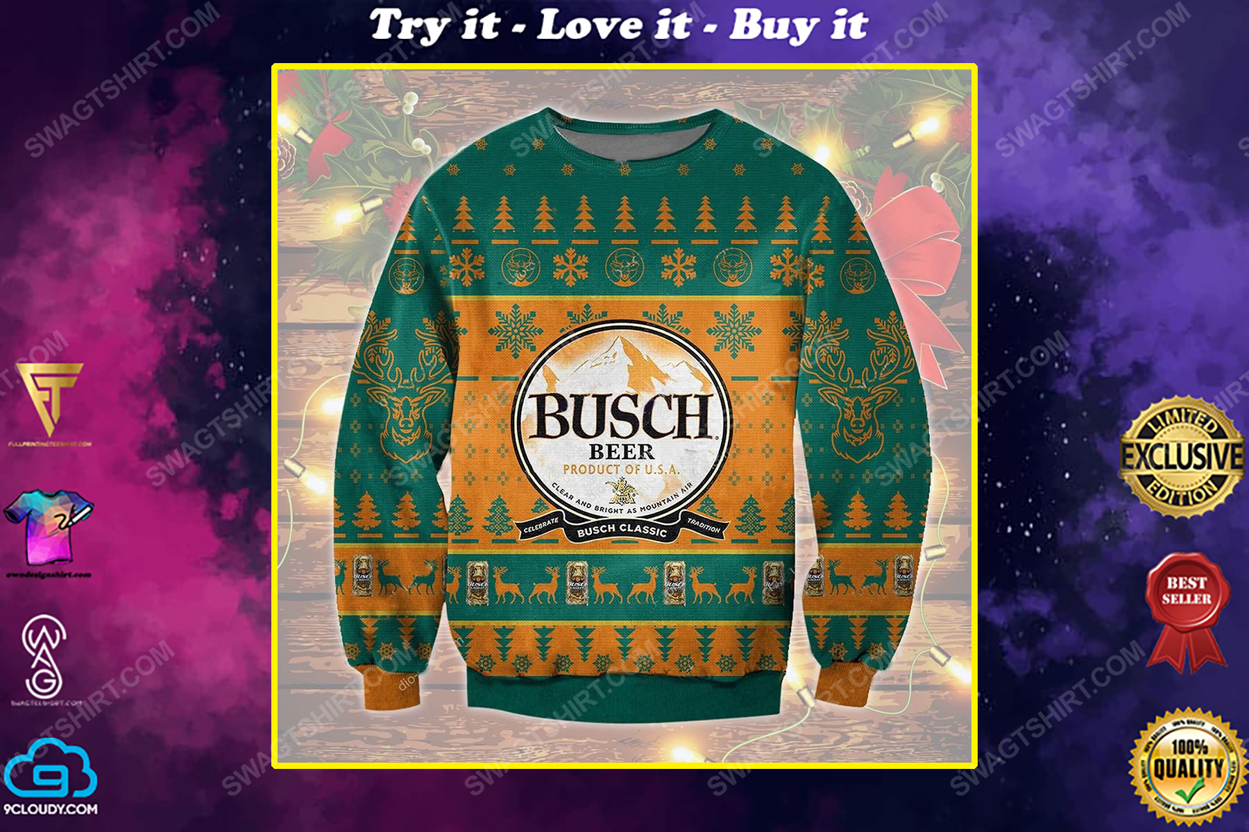 Busch beer product of usa ugly christmas sweater