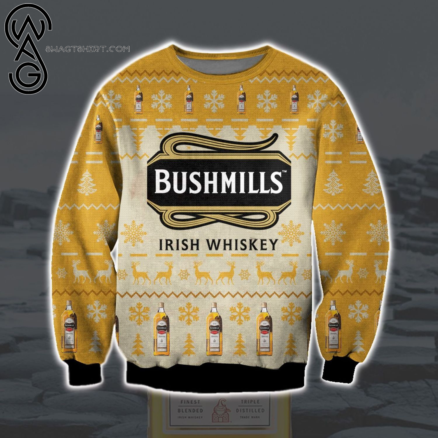 Bushmills Blended Irish Whiskey Full Print Ugly Christmas Sweater