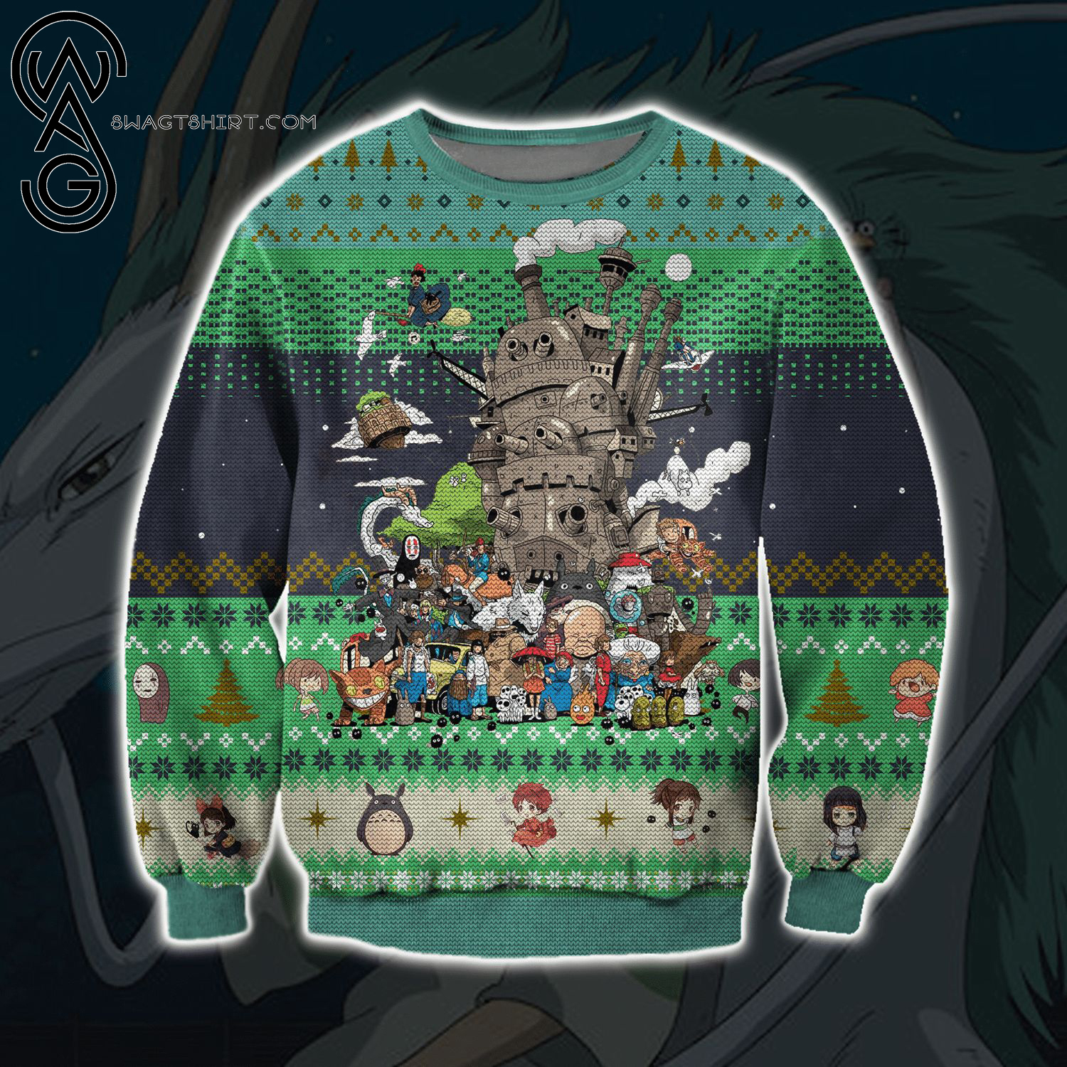 Characters Studio Ghibli Full Print Ugly Christmas Sweater