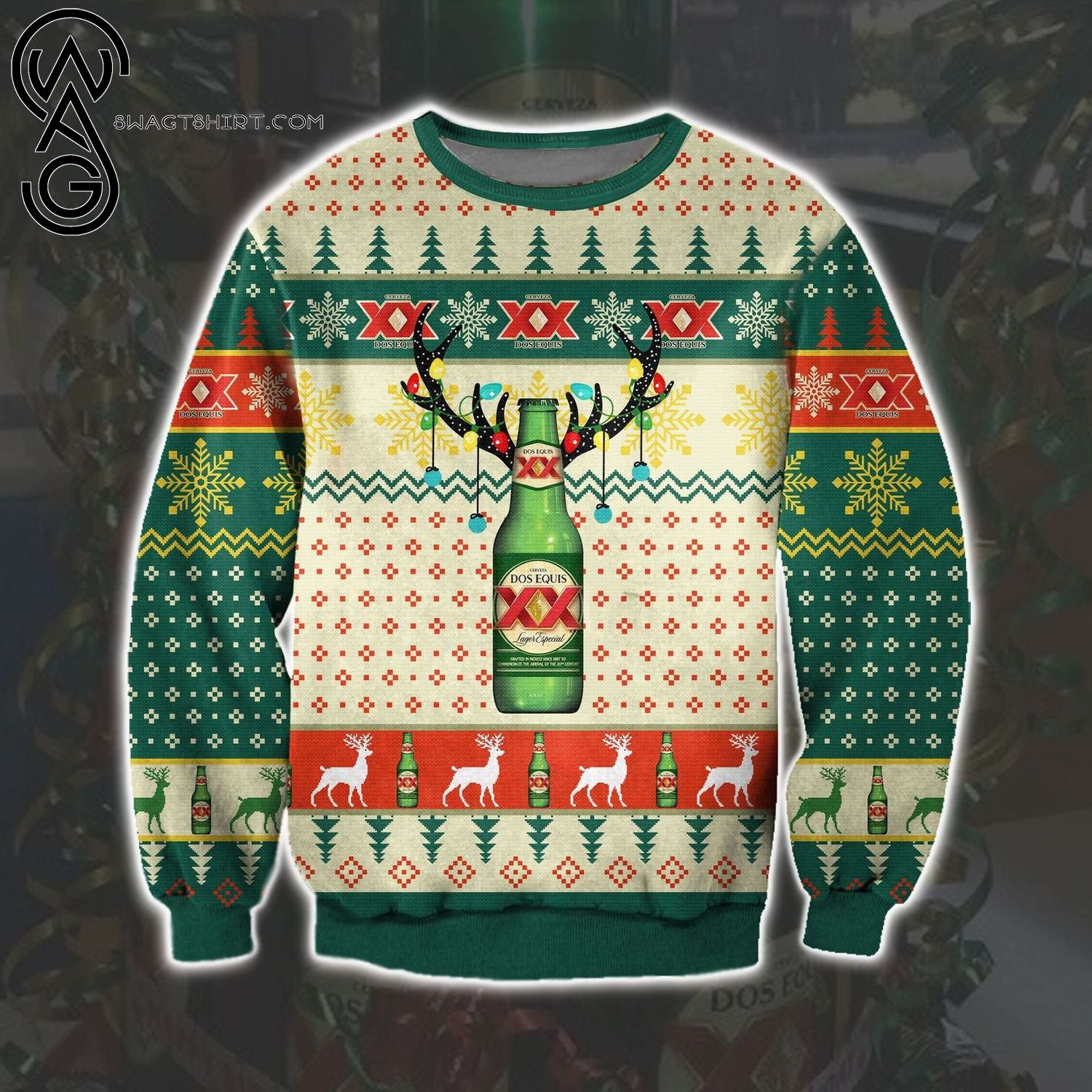 Christmas Light Dos Equis Beer Full Print Ugly Christmas Sweater