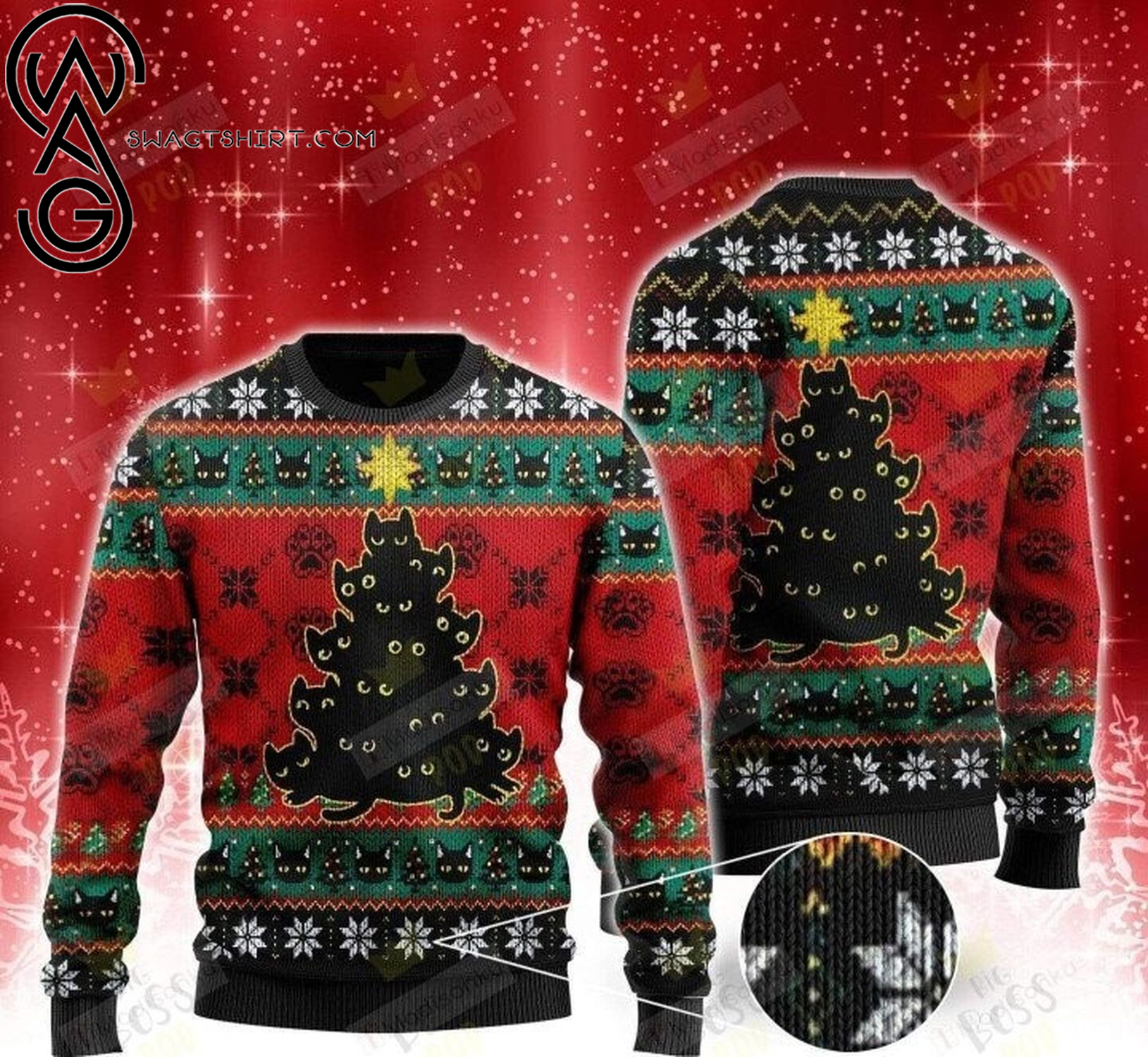 Christmas tree black cat ugly christmas sweater