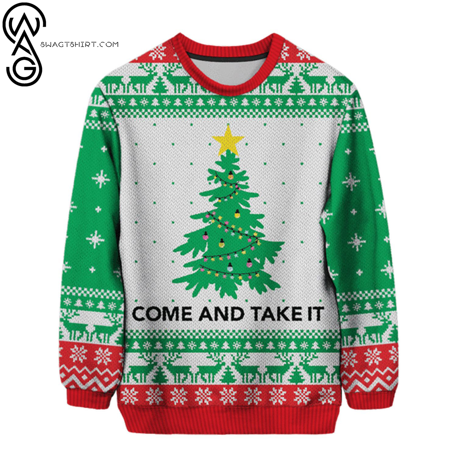 Christmas tree come and get it full printing ugly christmas sweater