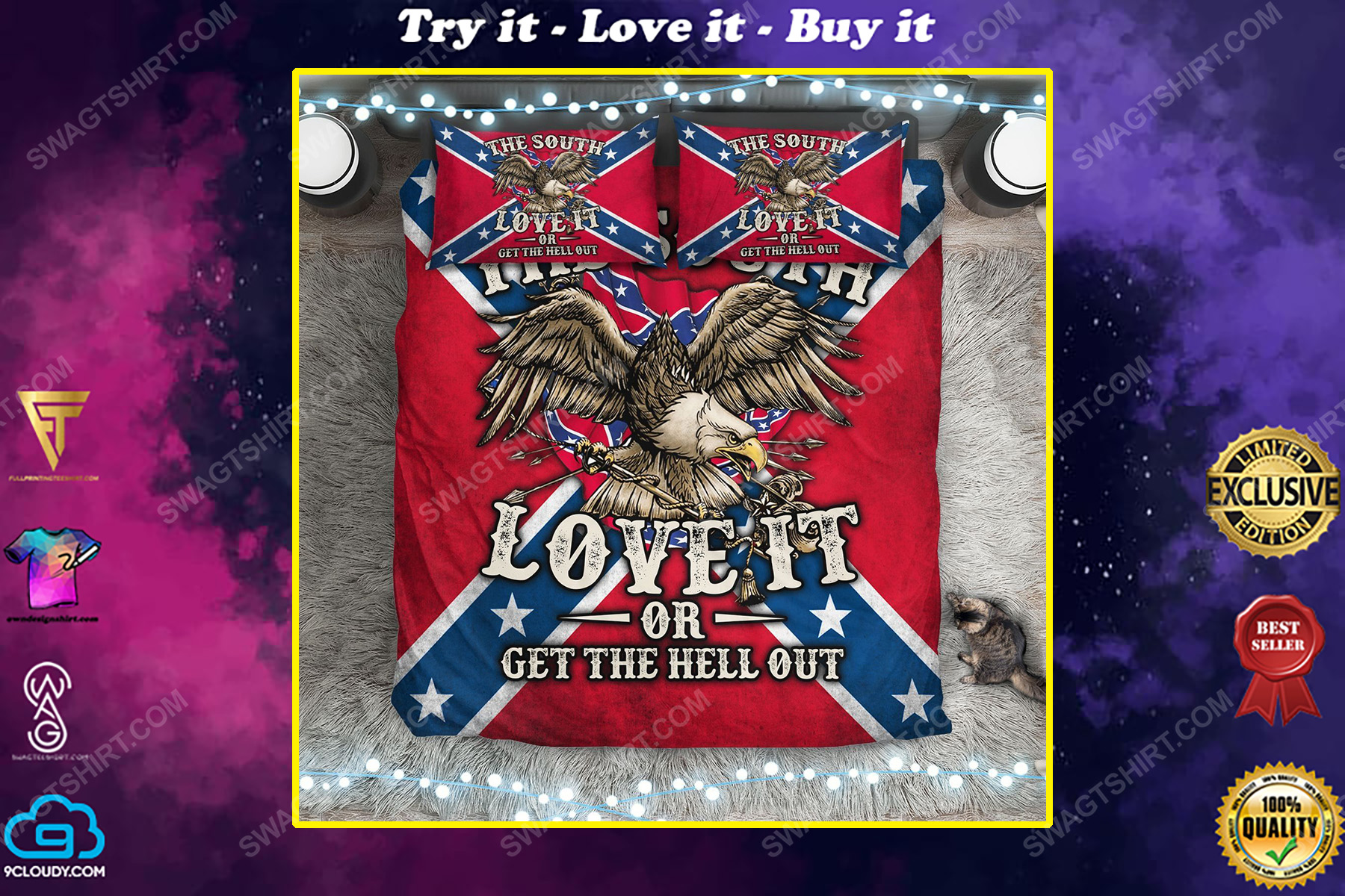 Confederate southern flag eagle the south love it or get the hell out bedding set