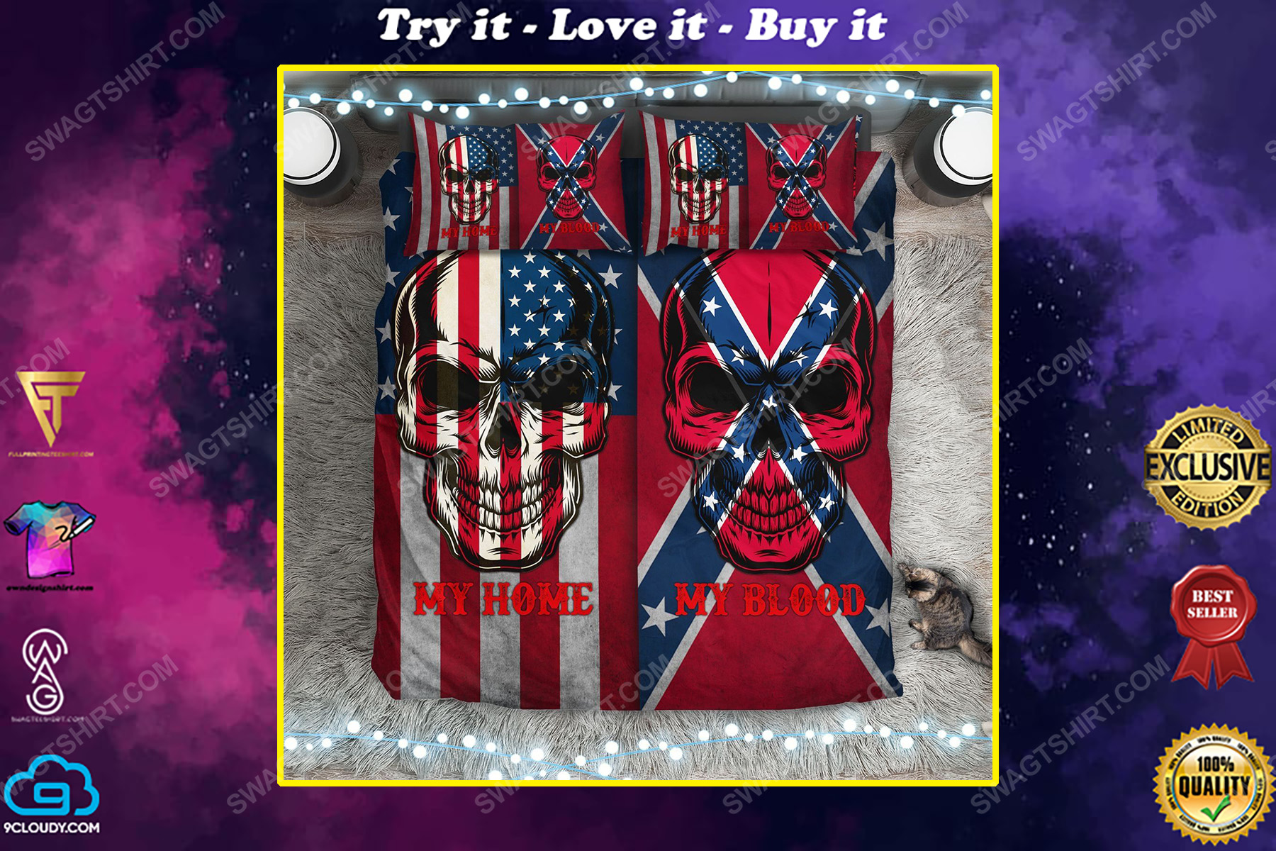 Confederate southern flag my home my blood bedding set