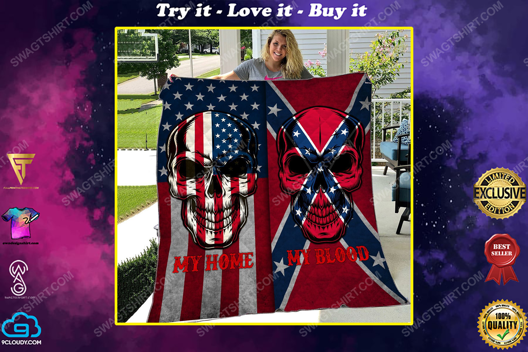 Confederate southern flag my home my blood full print quilt