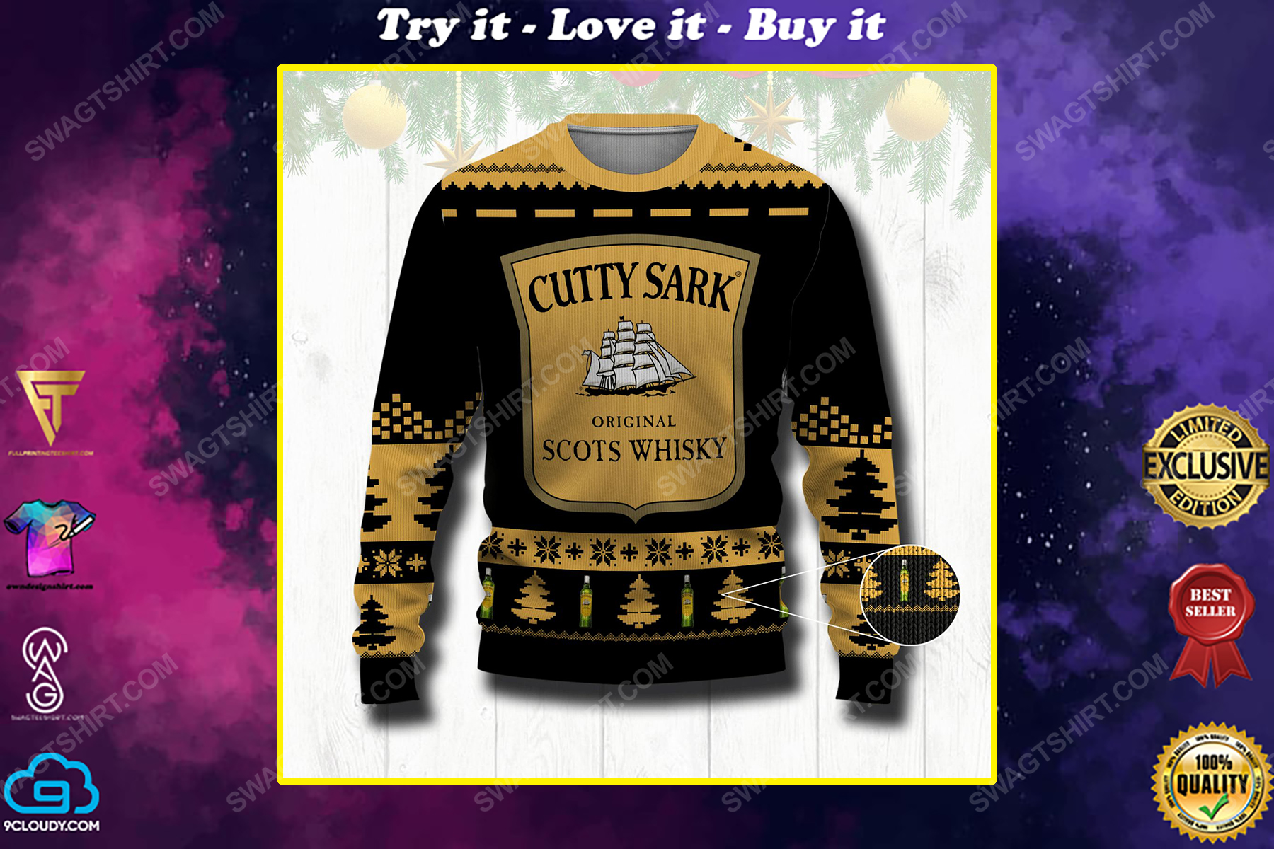 Cutty sark original scots whisky ugly christmas sweater