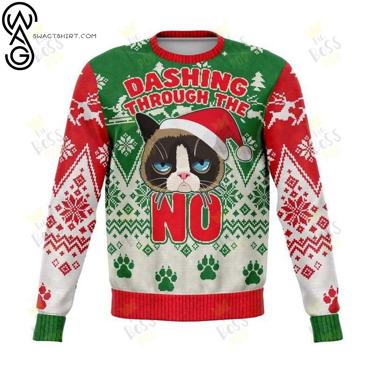 Dashing through the no grumpy cat full printing ugly christmas sweater