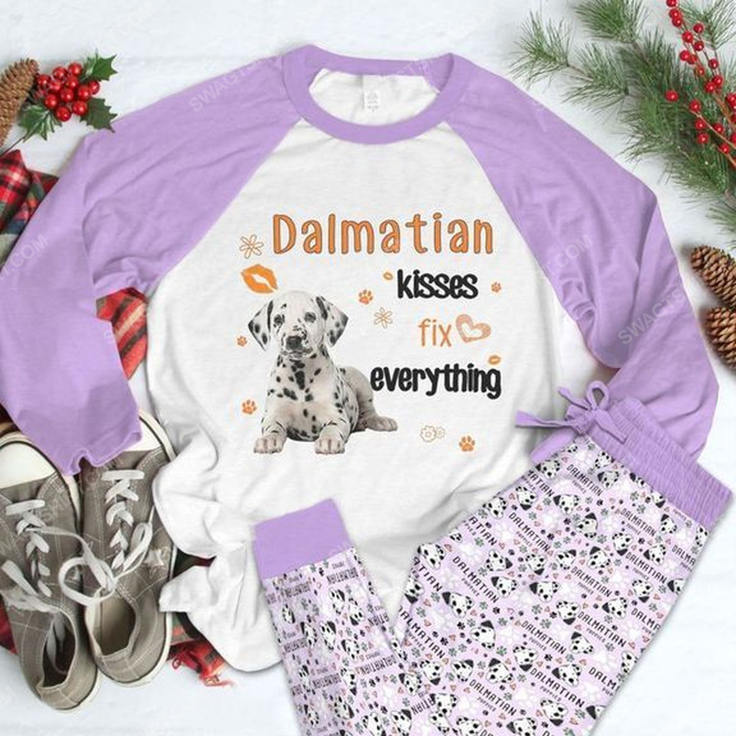 Dog dalmatian kisses fix everything full print pajamas set 1 - Copy