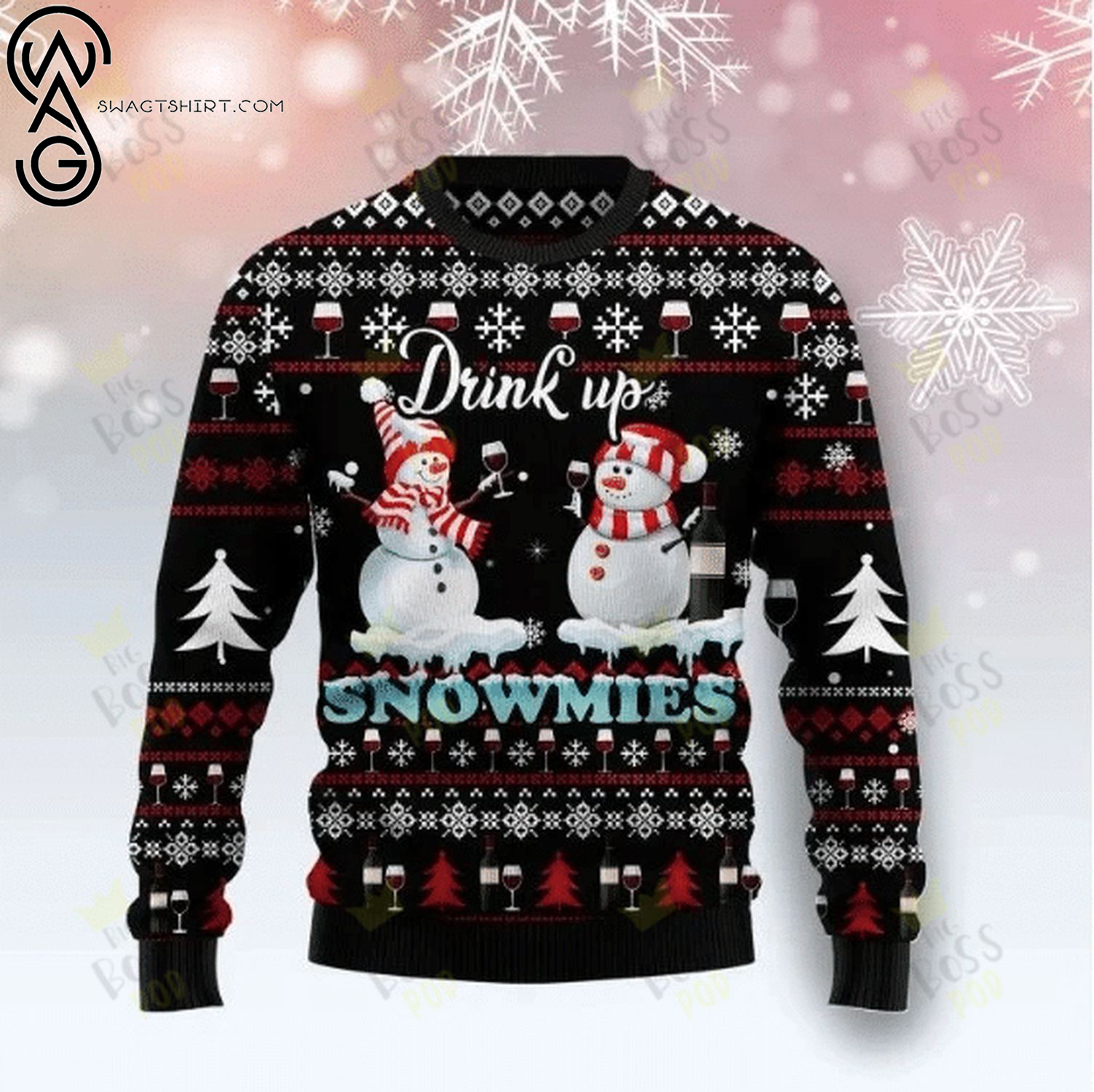 Drink up snowmies full printing ugly christmas sweater