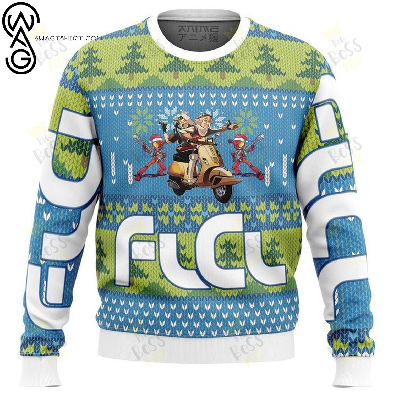 FLCL fooly cooly full printing ugly christmas sweater