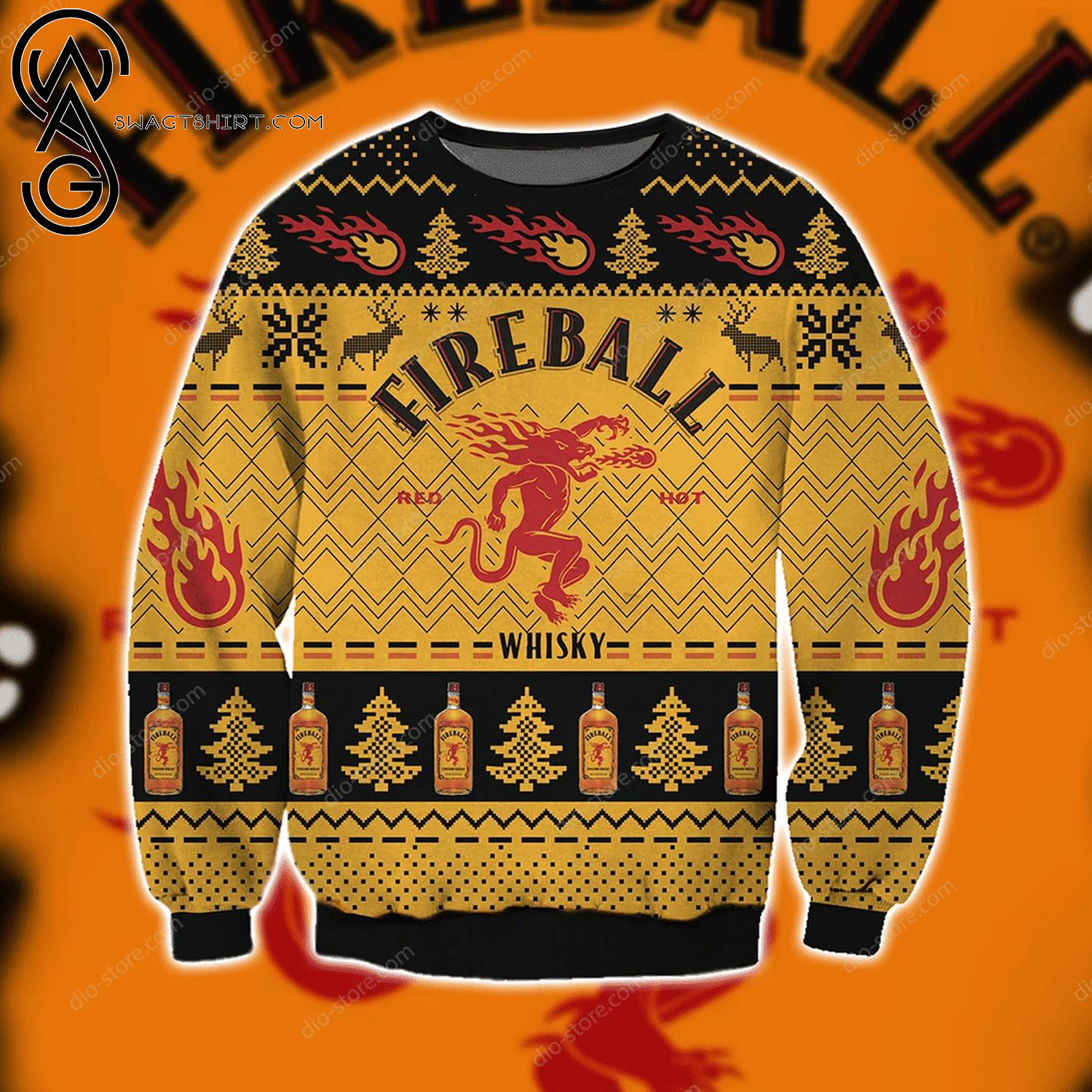 Fireball Cinnamon Whisky Full Print Ugly Christmas Sweater