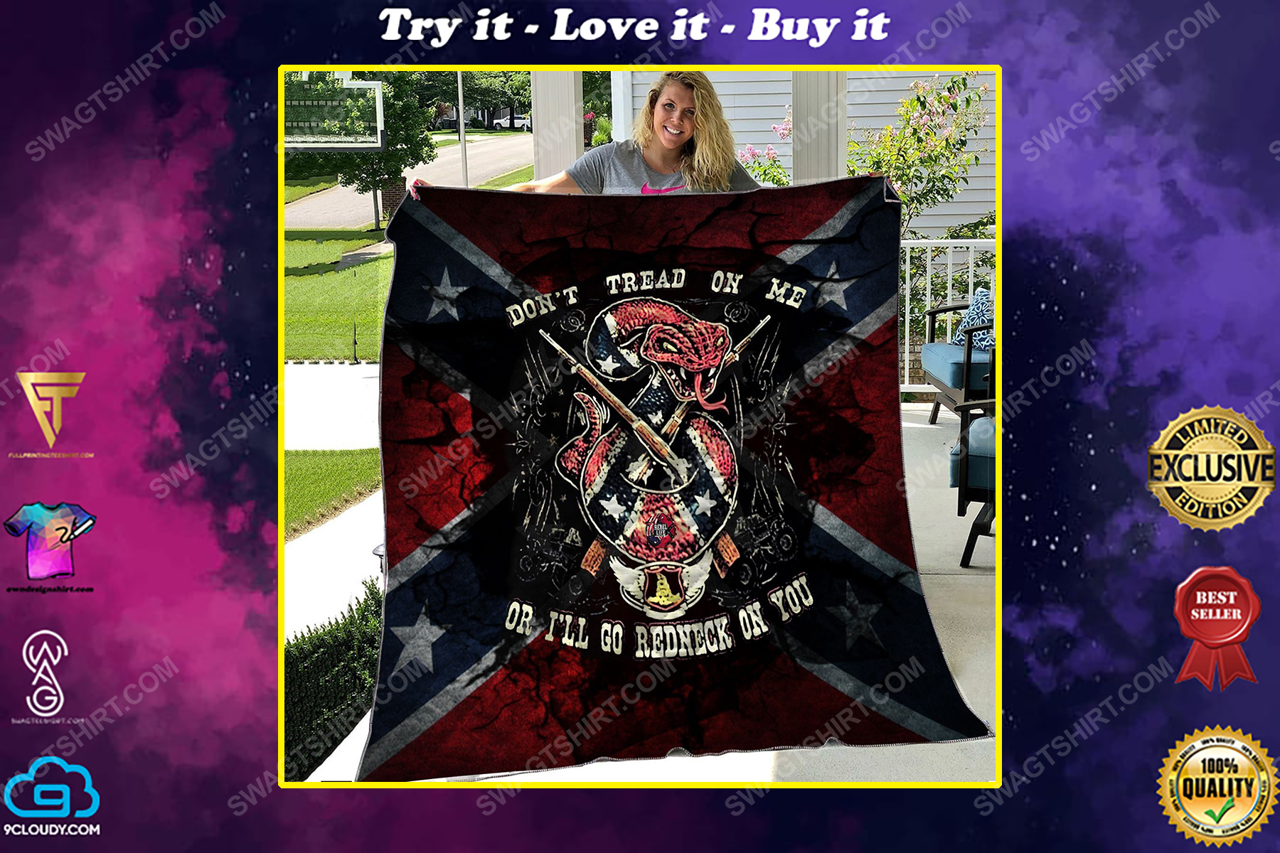 Flags of the confederate states of america don't tread on me quilt