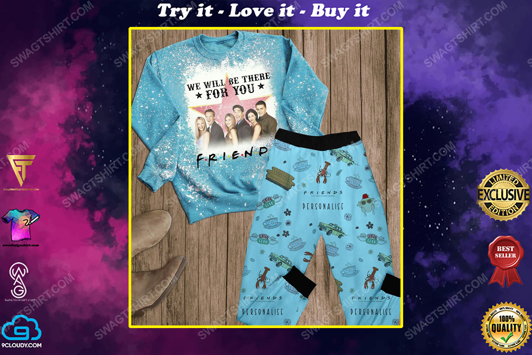 Friends we will be there for you full print pajamas set