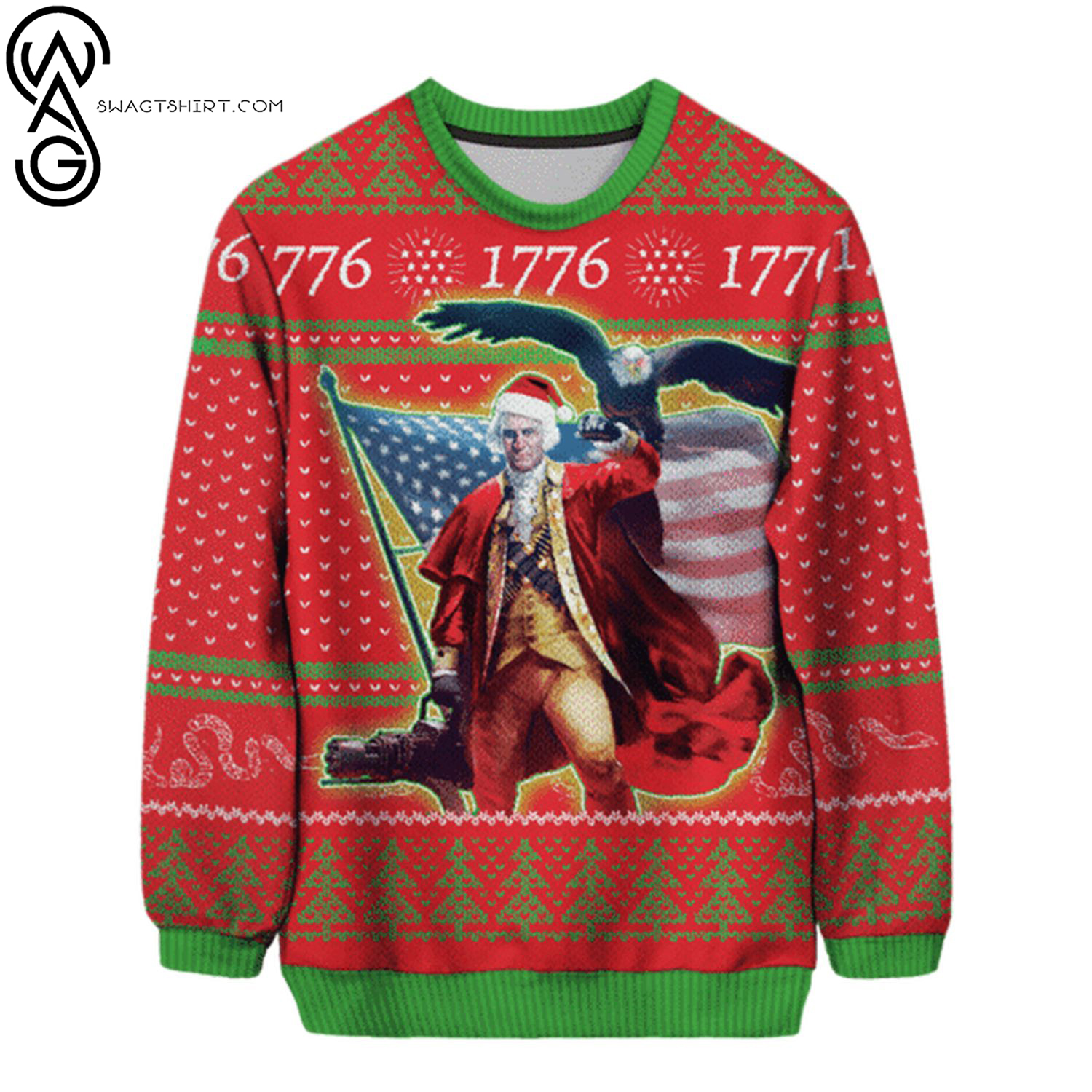 George washington 1776 full printing ugly christmas sweater
