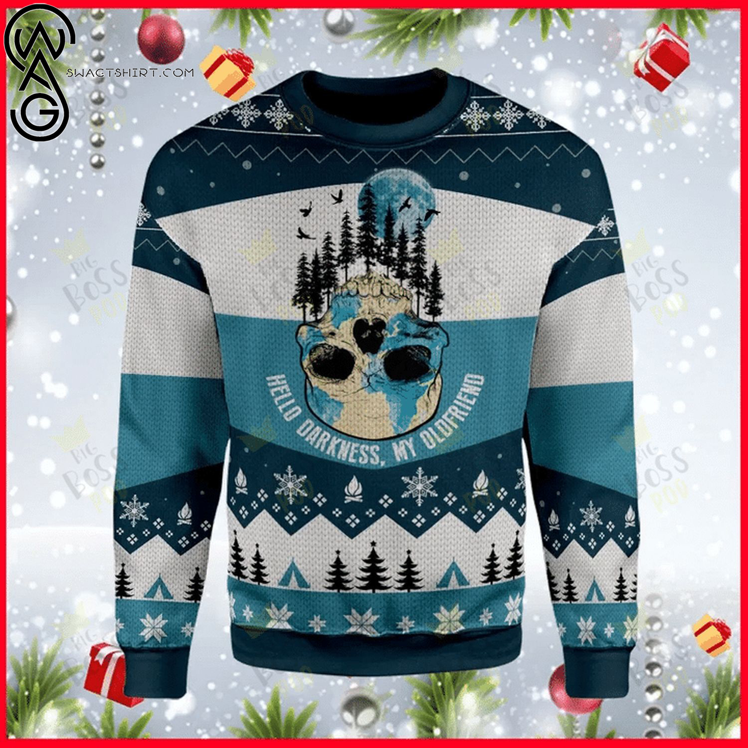Hello darkness my old friend skull ugly christmas sweater