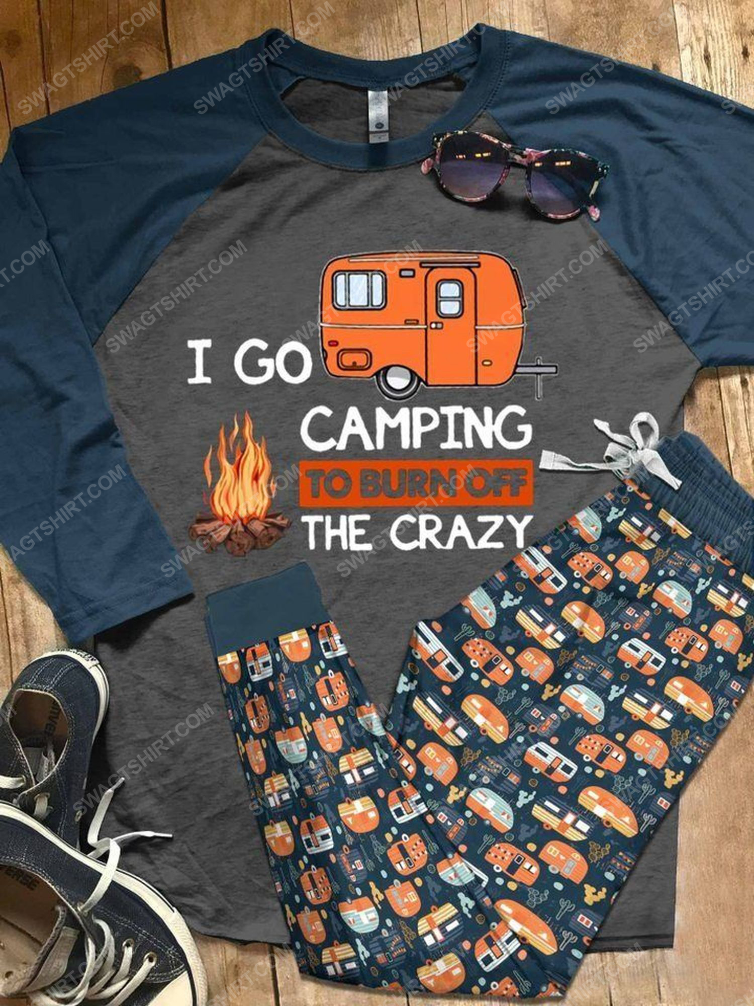 I go camp to burn off the crazy full print pajamas set 1 - Copy