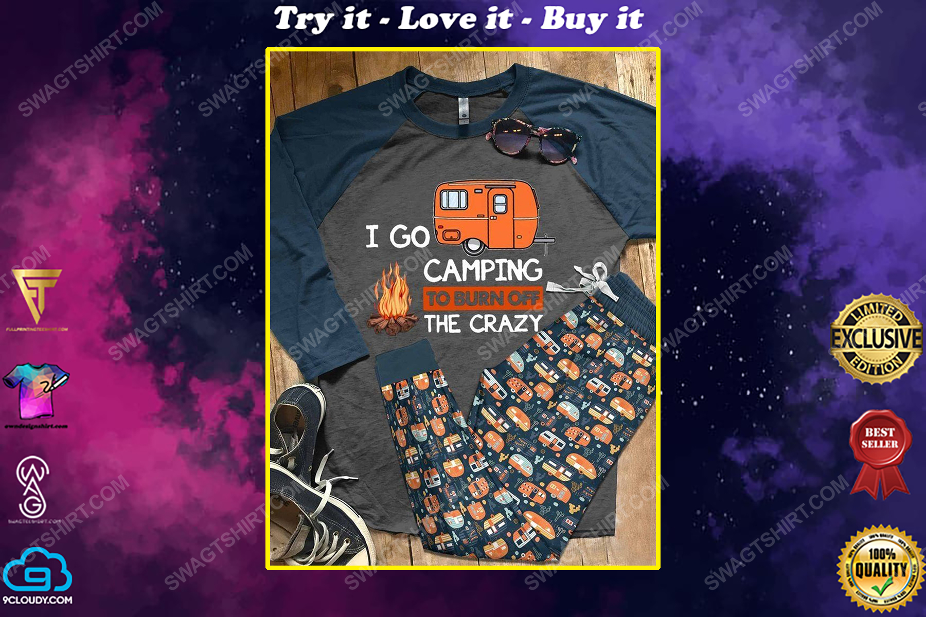 I go camp to burn off the crazy full print pajamas set