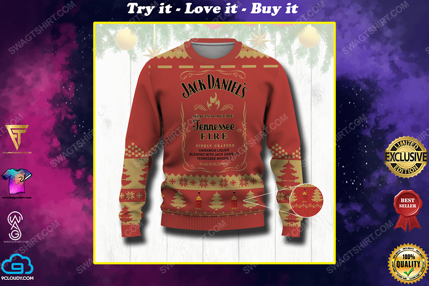 Jack daniels original recipe tennessee fire ugly christmas sweater