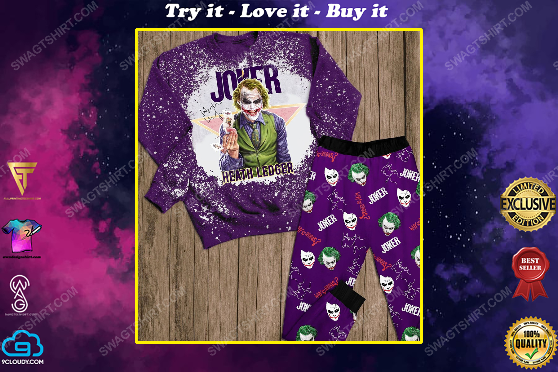 Joker heath ledger full print pajamas set