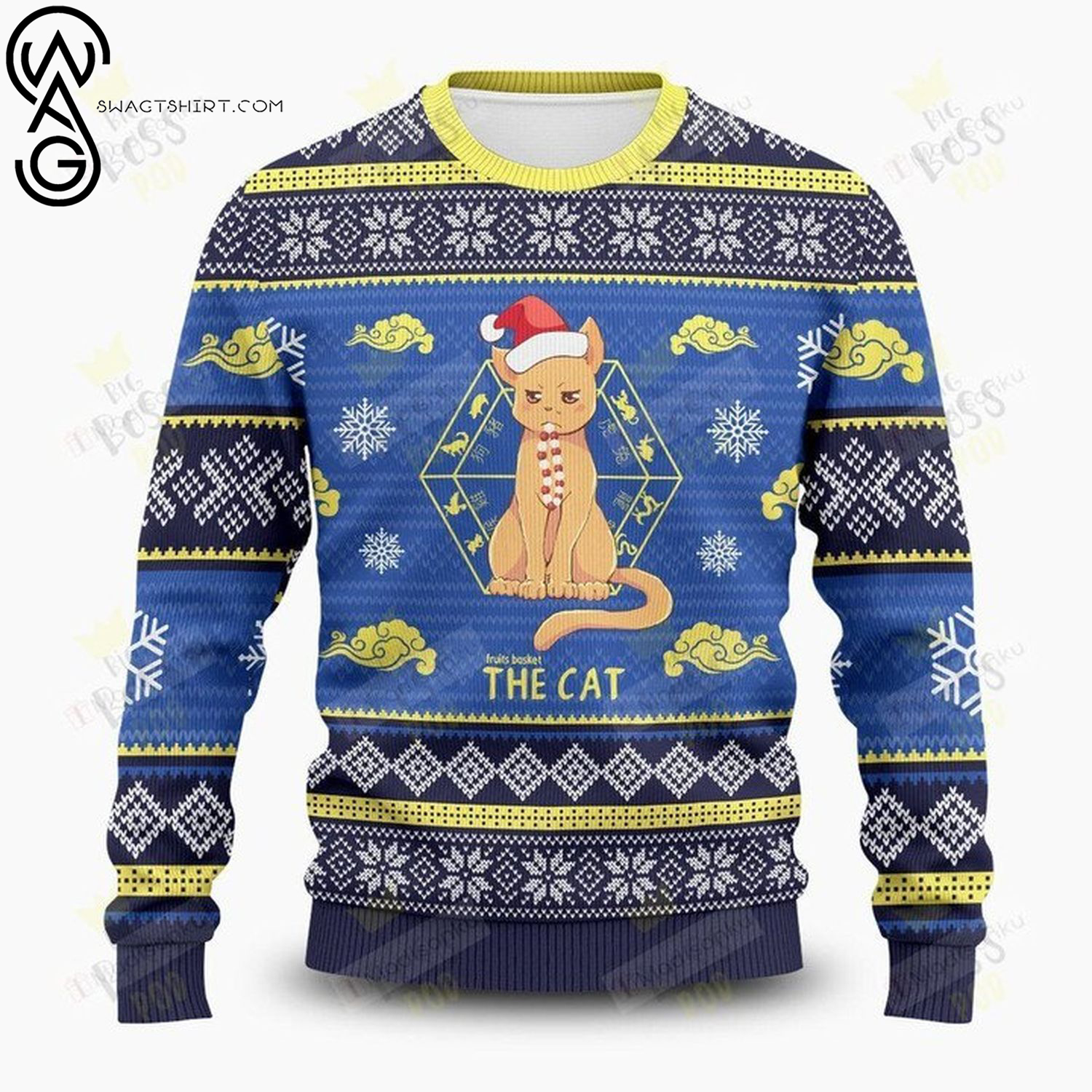 Kyo the cat full printing ugly christmas sweater