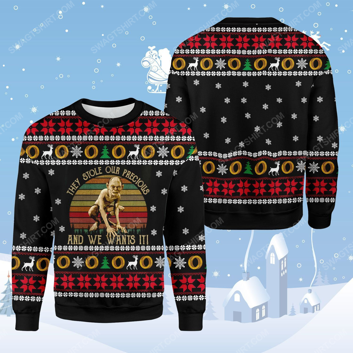 LOTR gollum they stole our precious and we wants it ugly christmas sweater