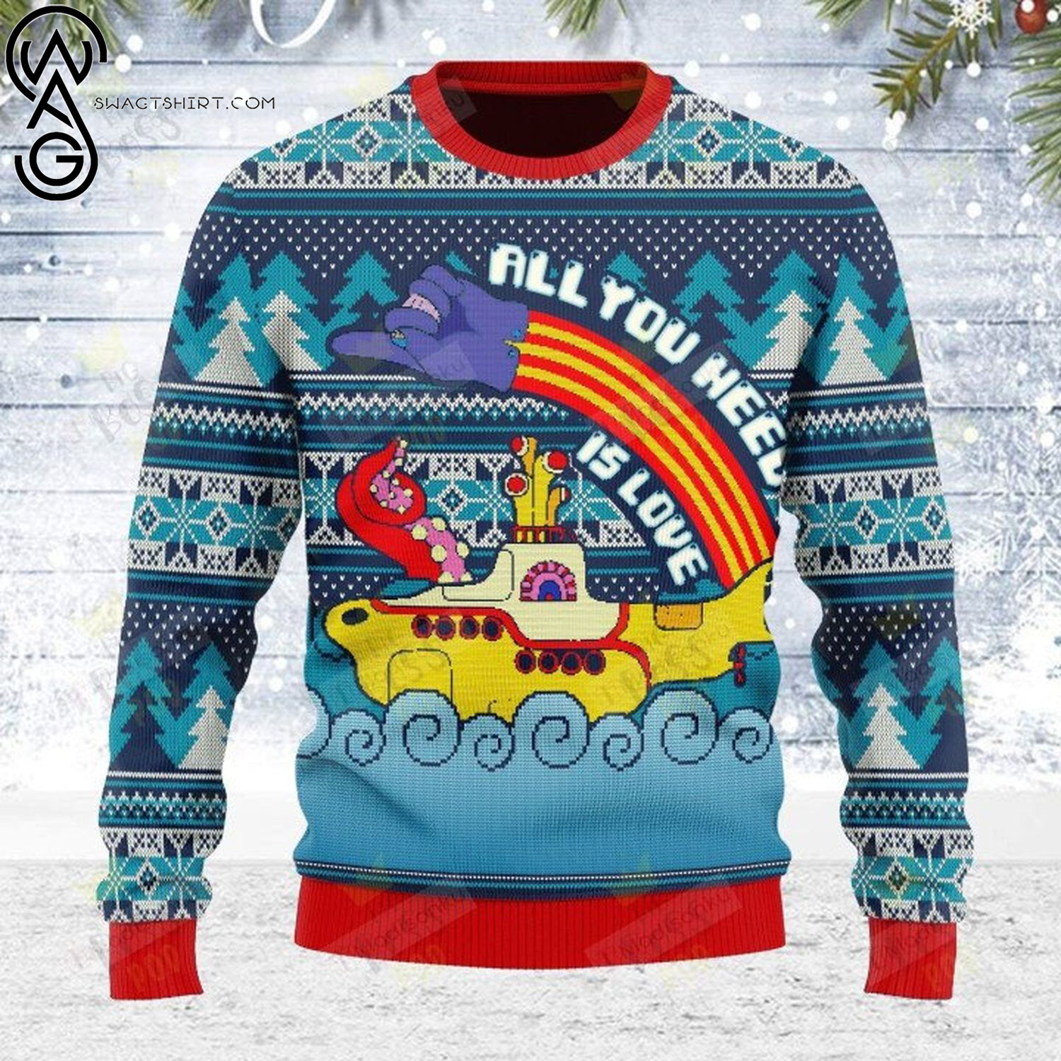 Merry christmas all you need is love full printing ugly christmas sweater