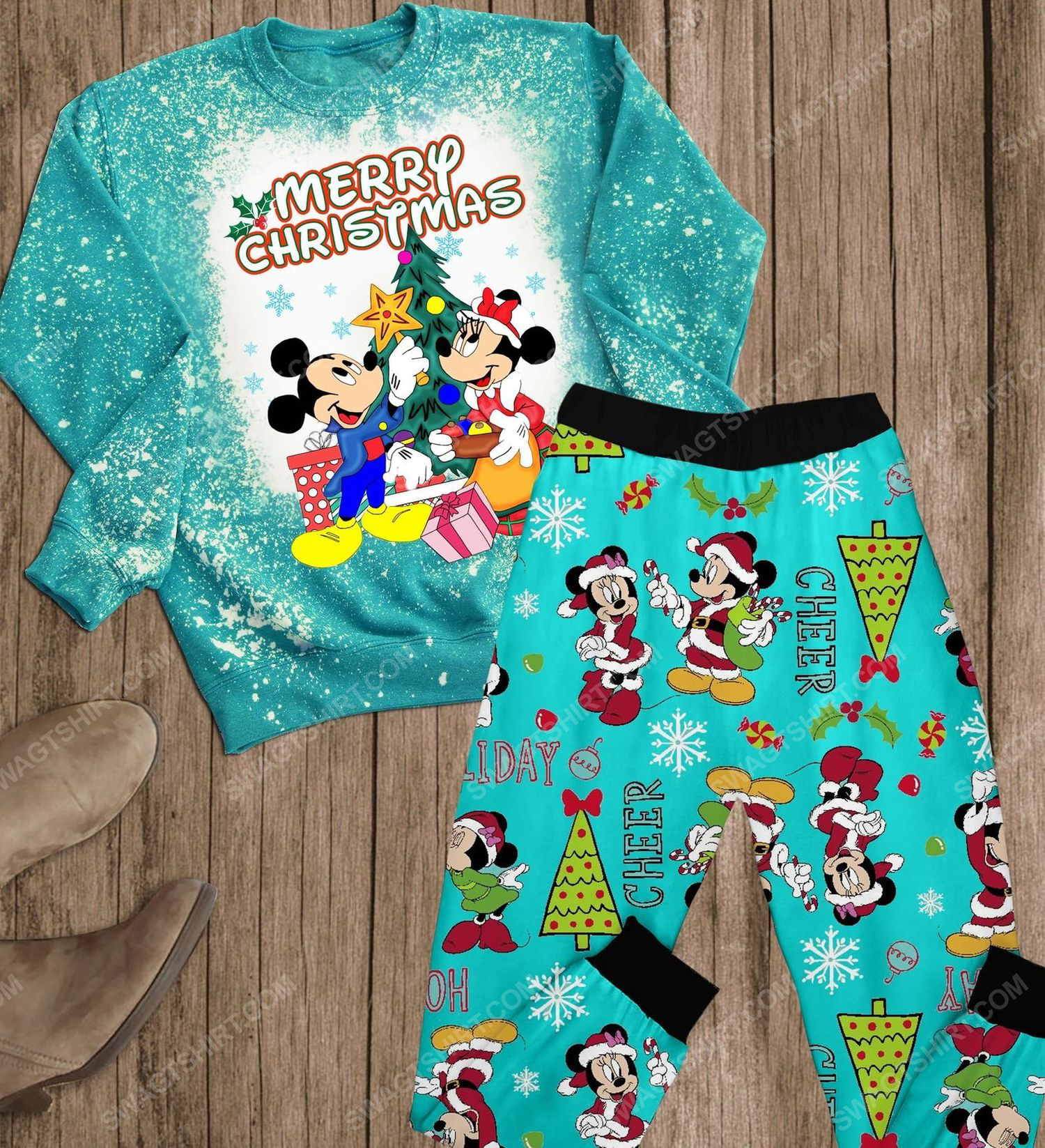 Mickey mouse merry christmas full print pajamas set
