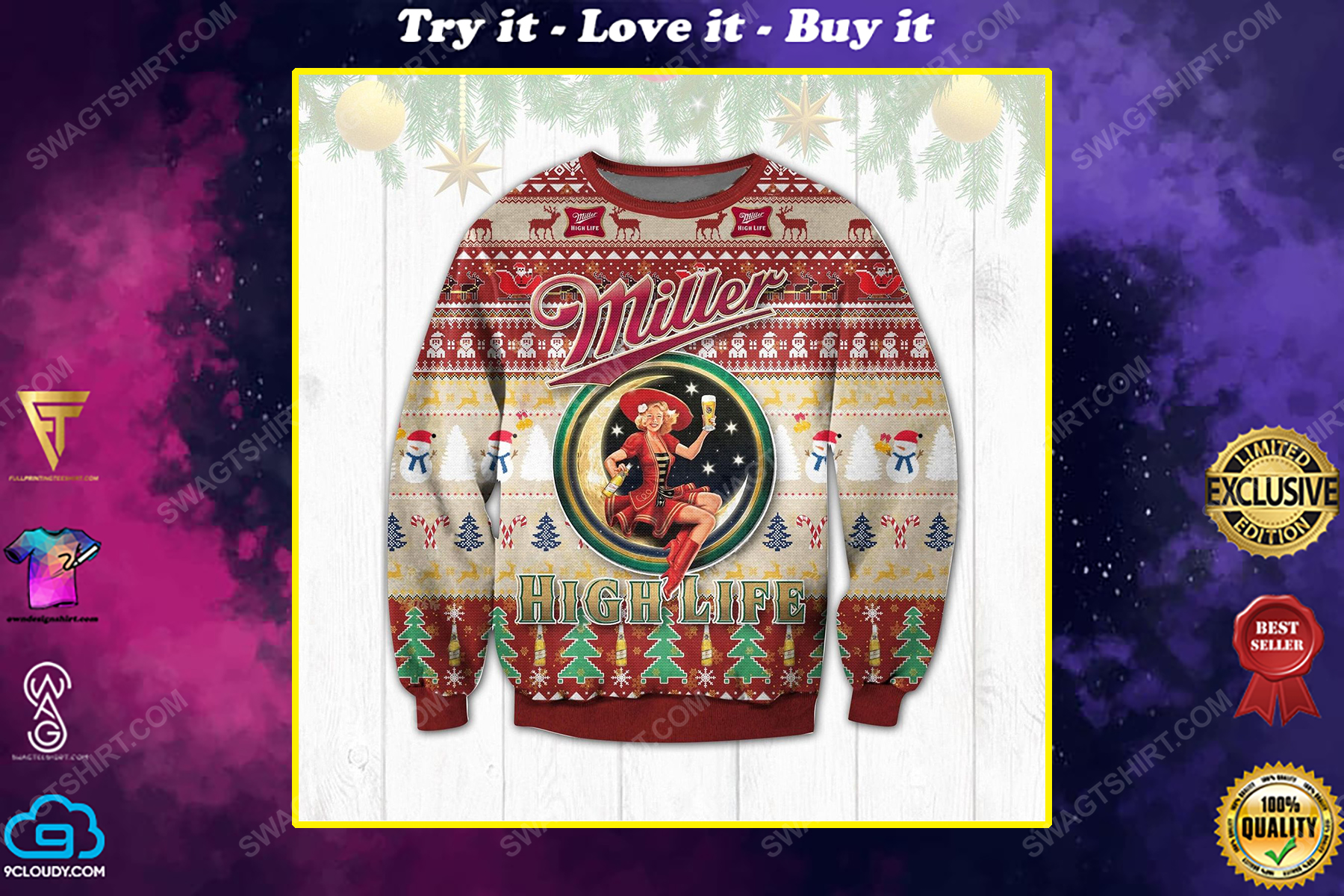 Miller high life beer ugly christmas sweater