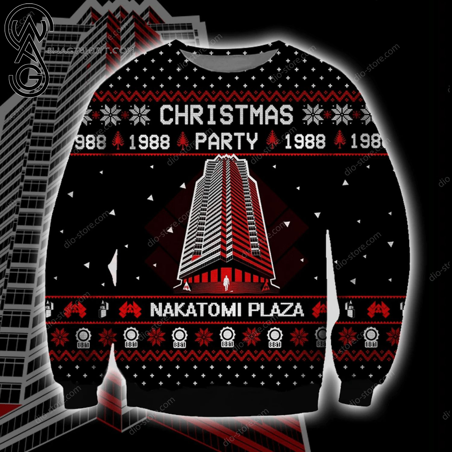 Nakatomi Plaza Die Hard Full Print Ugly Christmas Sweater
