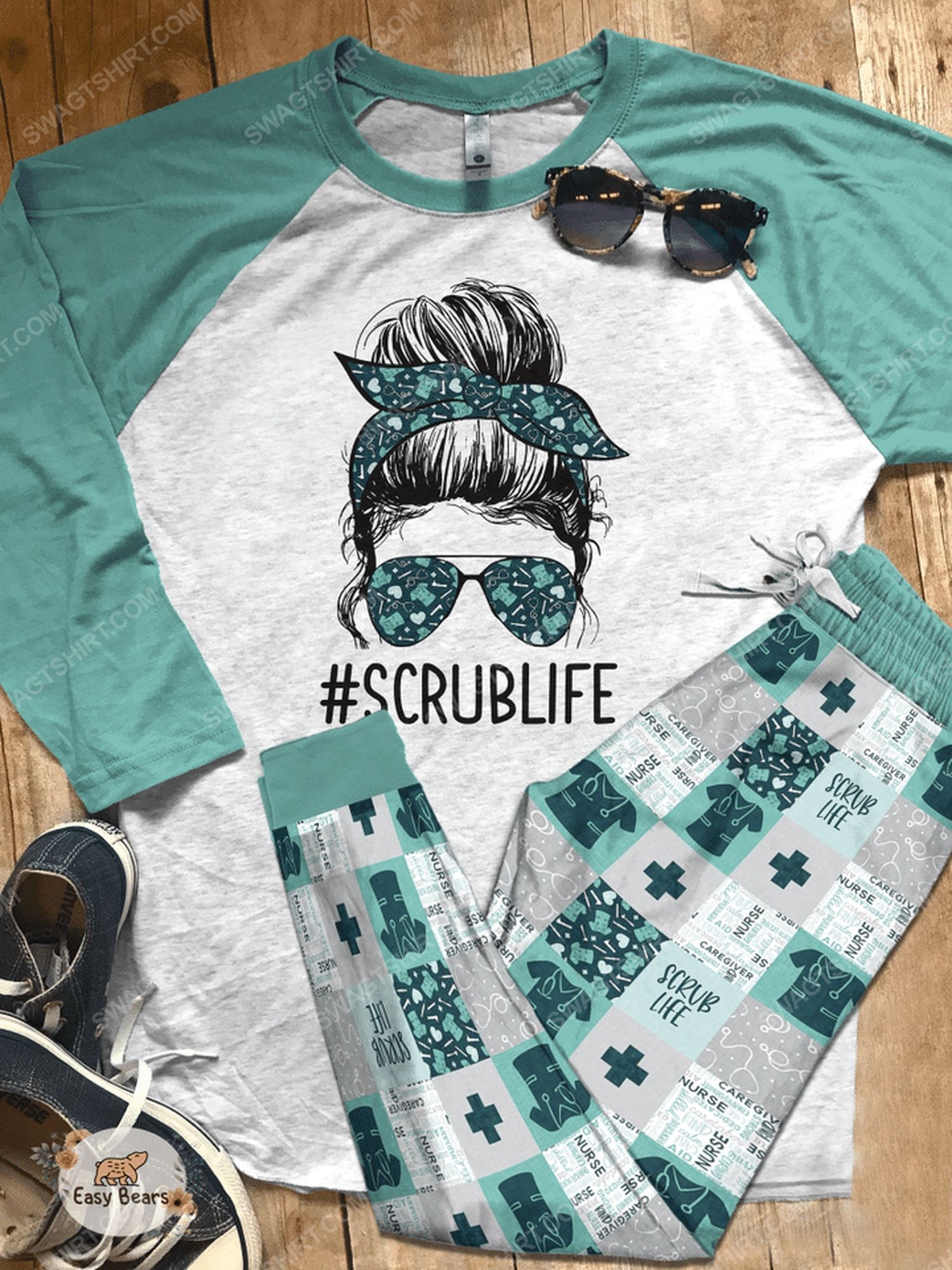 Nurse scrub life full print pajamas set