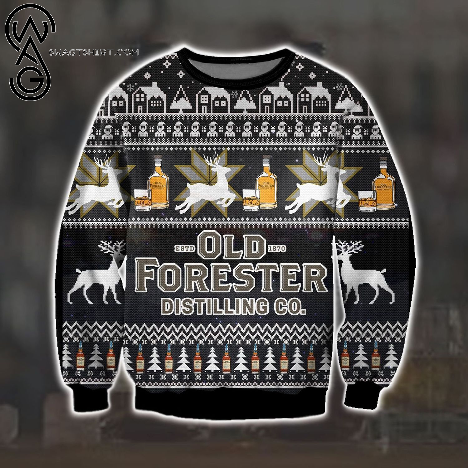 Old Forester Distilling Company Full Print Ugly Christmas Sweater