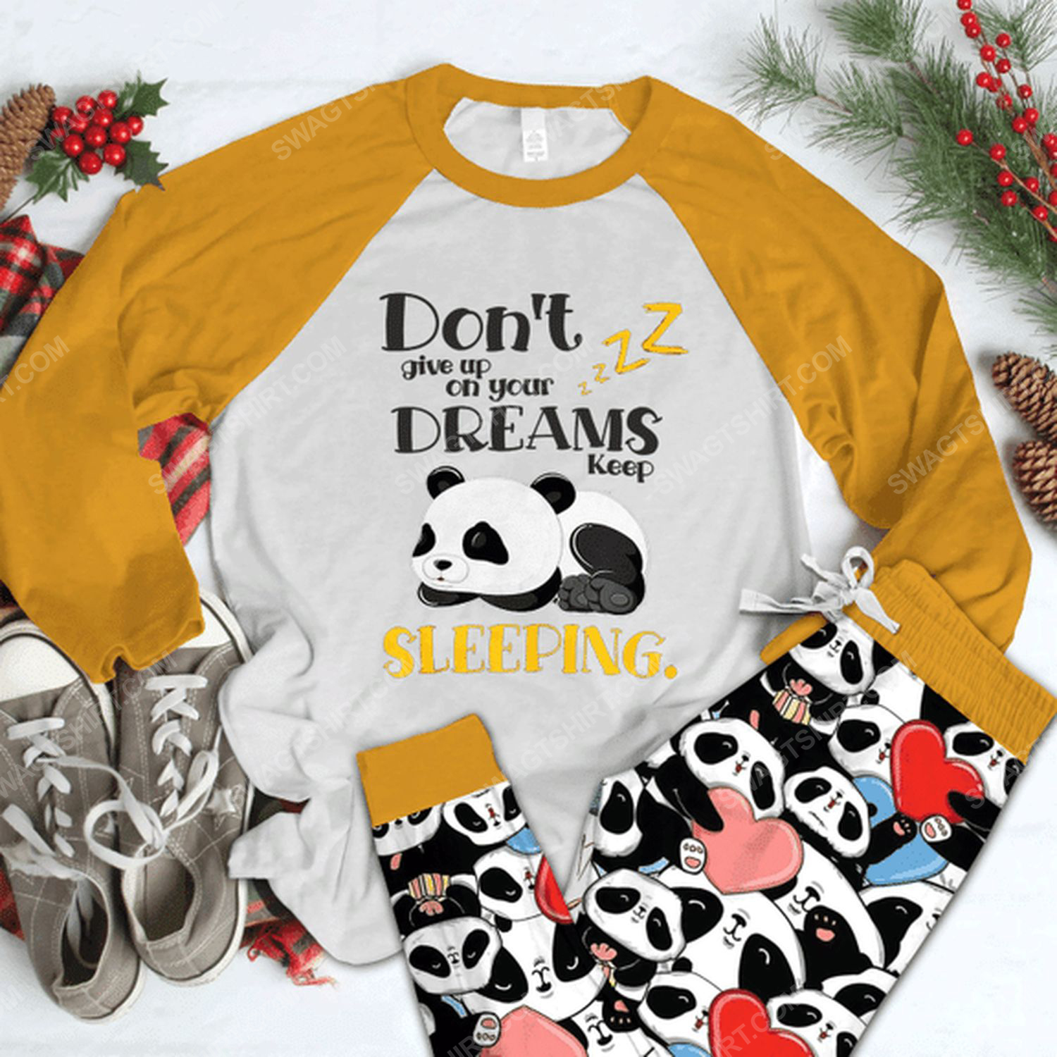 Panda don't give up on your dreams keep sleeping pajamas set