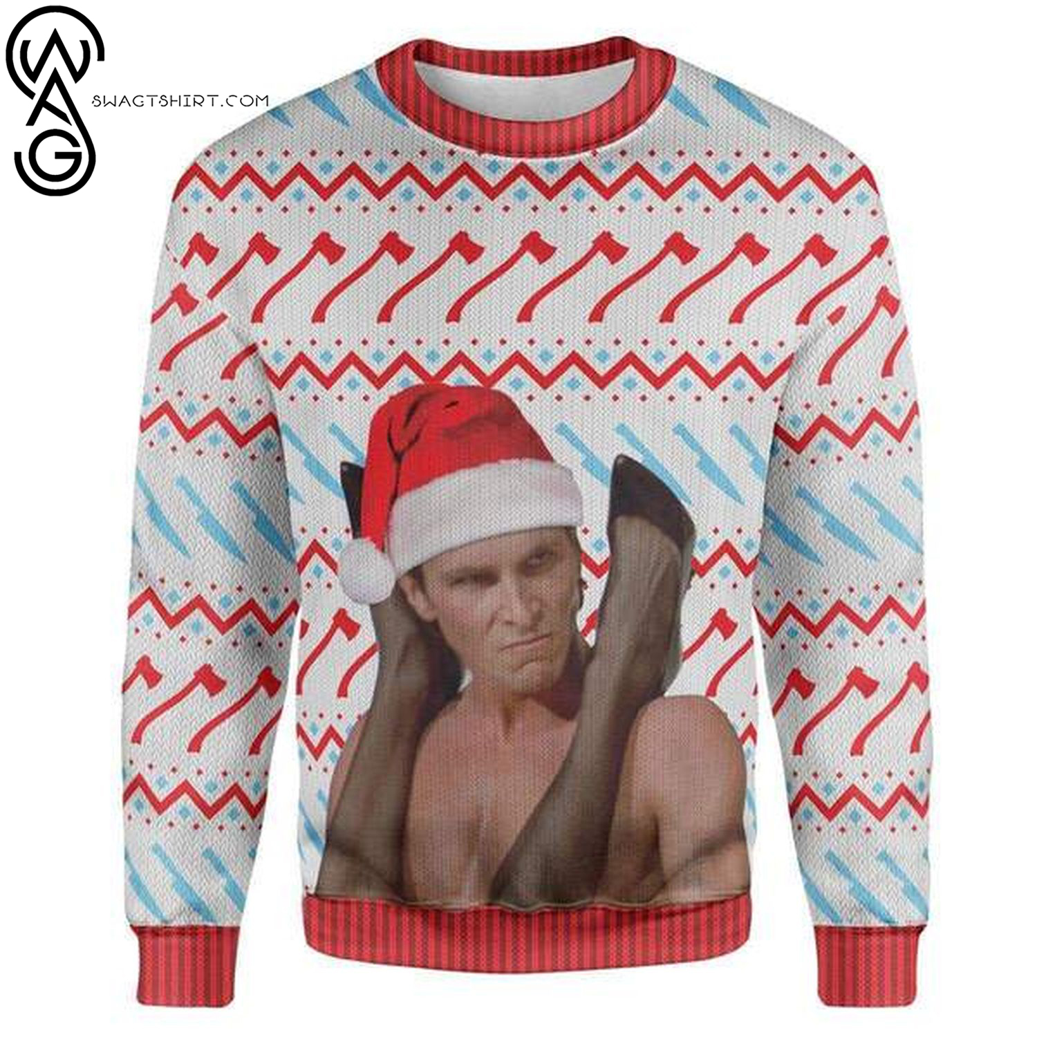 Psycho smash full printing ugly christmas sweater