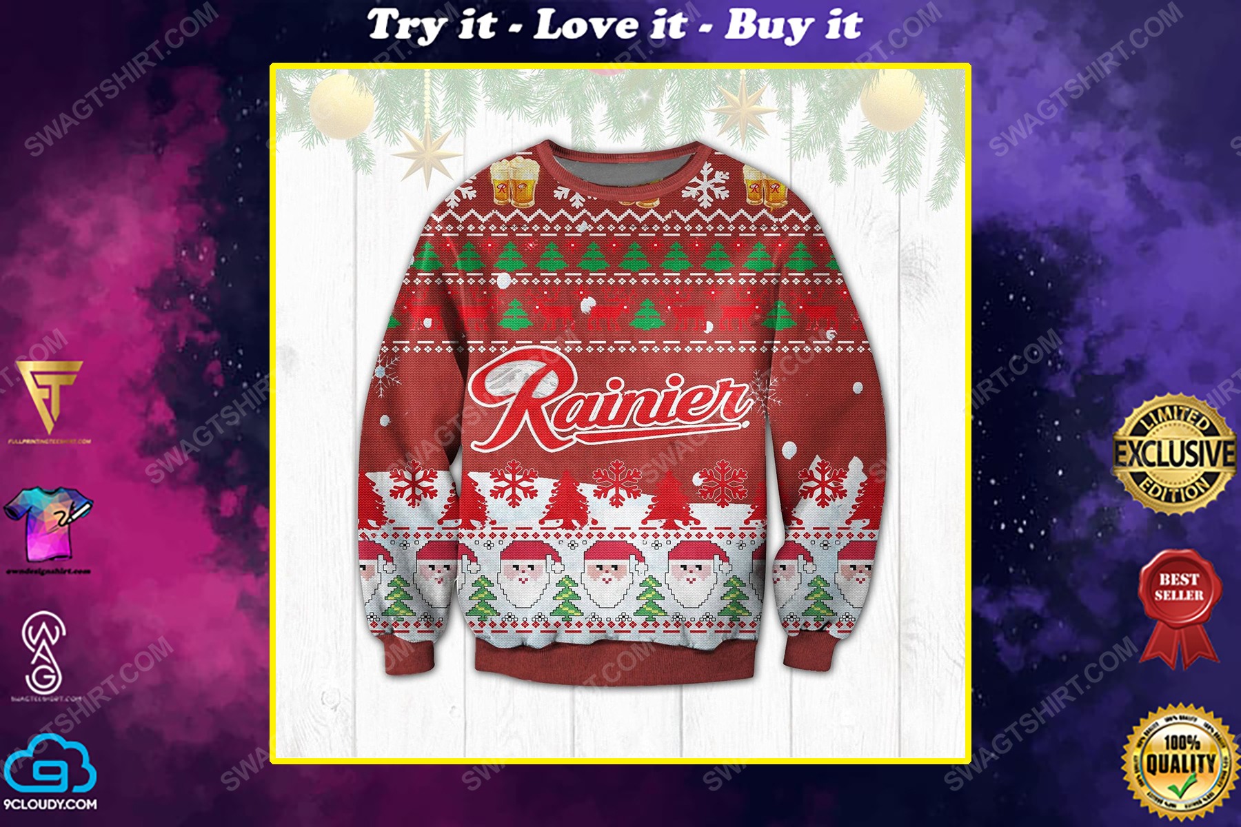Rainier brewing company ugly christmas sweater