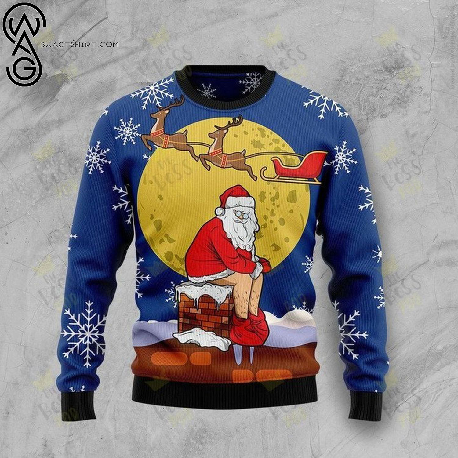 Santa claus on the toilet full printing ugly christmas sweater