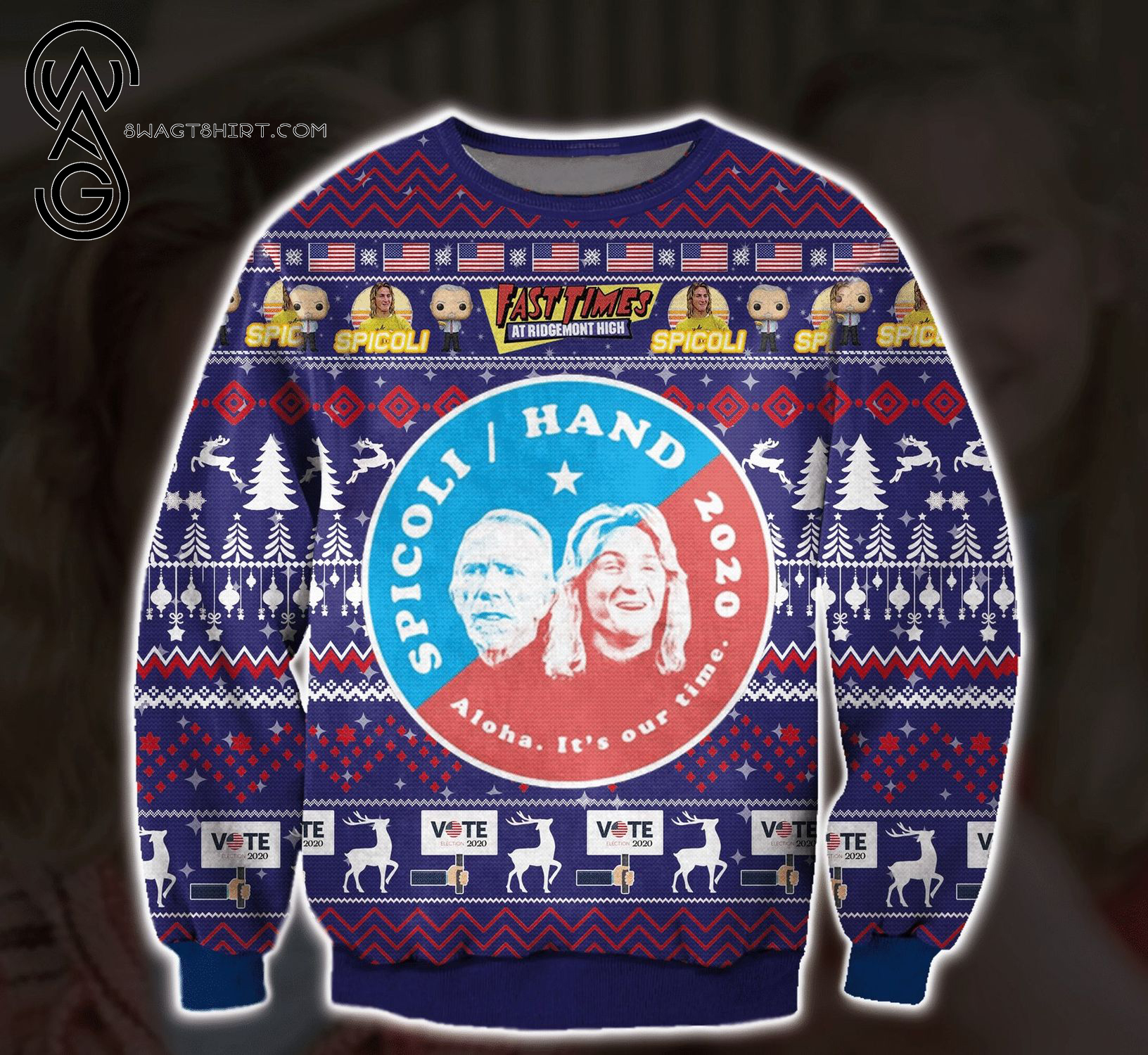 Spicoli Hand 2020 Aloha It's Our Time Full Print Ugly Christmas Sweater